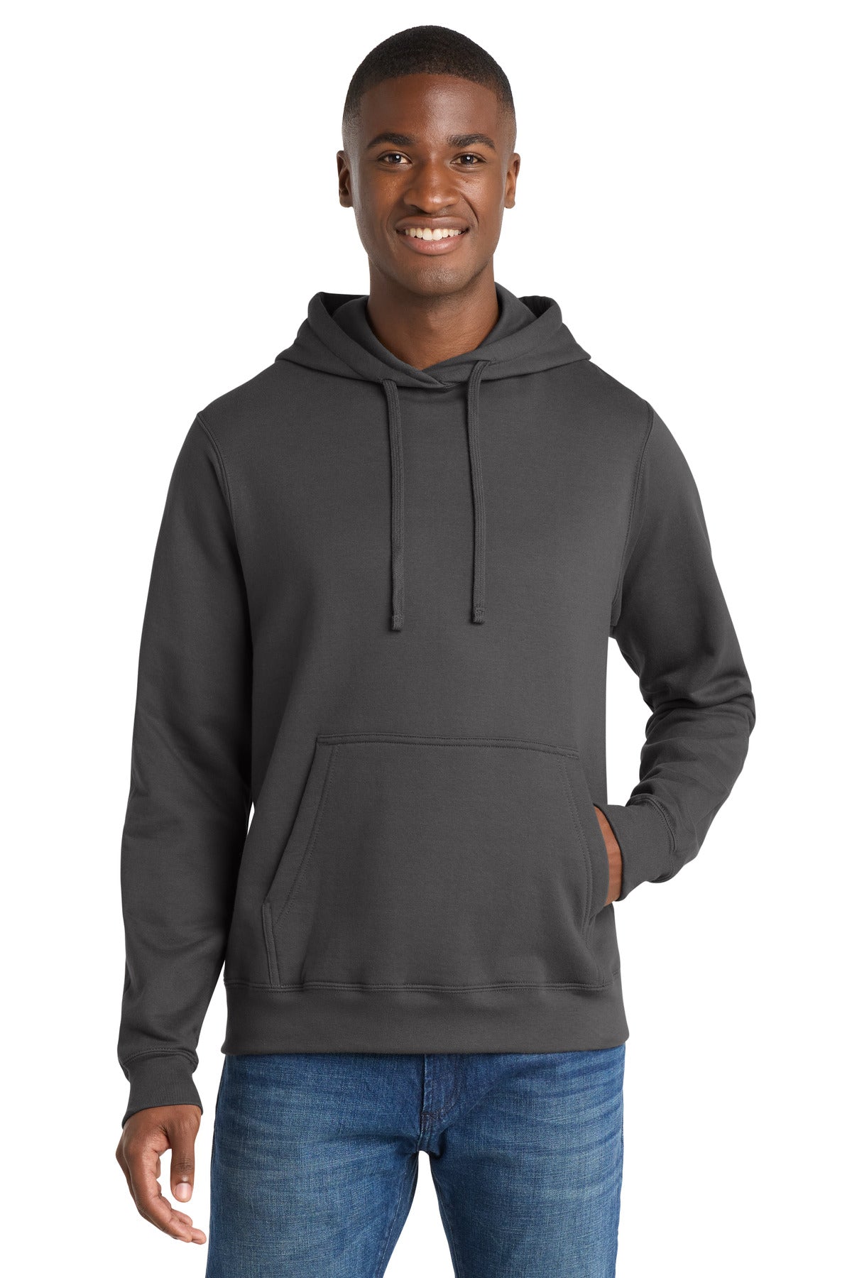 Charcoal Port & Co Fan Favorite Fleece Pullover Hooded Sweatshirt. PC850H