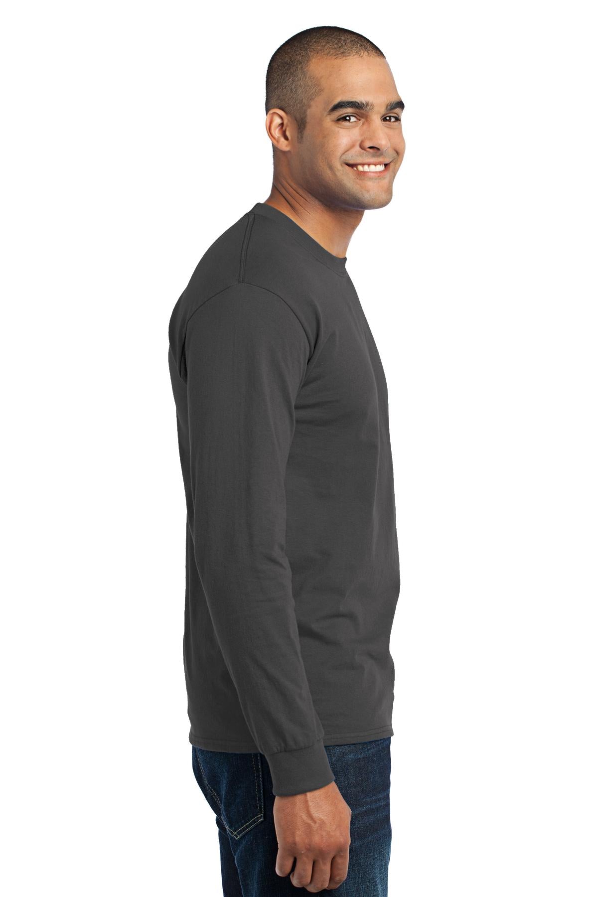 Charcoal Port & Co Long Sleeve Core Blend Tee. PC55LS