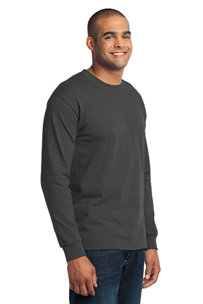 Charcoal Port & Co Long Sleeve Core Blend Tee. PC55LS