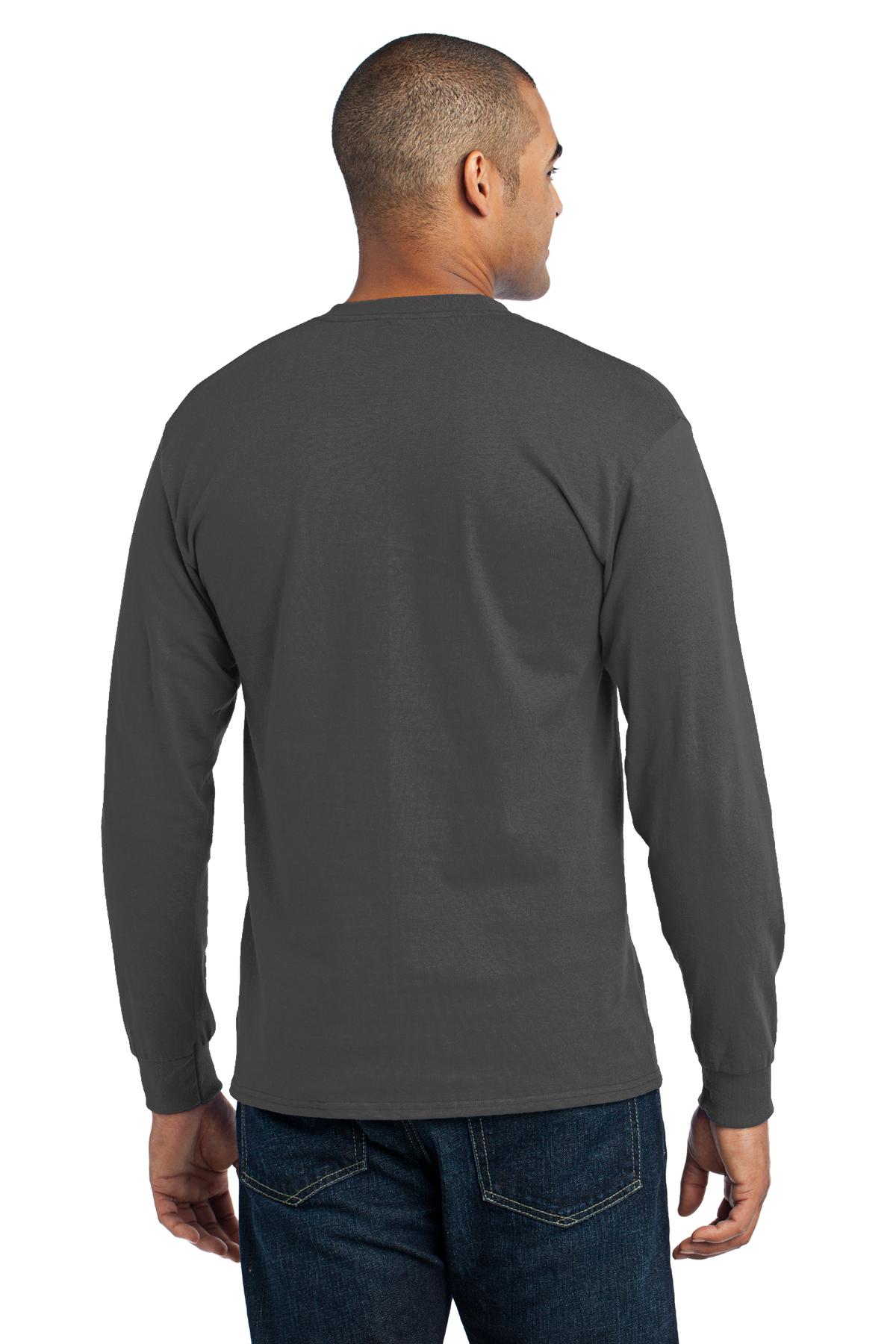 Charcoal Port & Co Long Sleeve Core Blend Tee. PC55LS