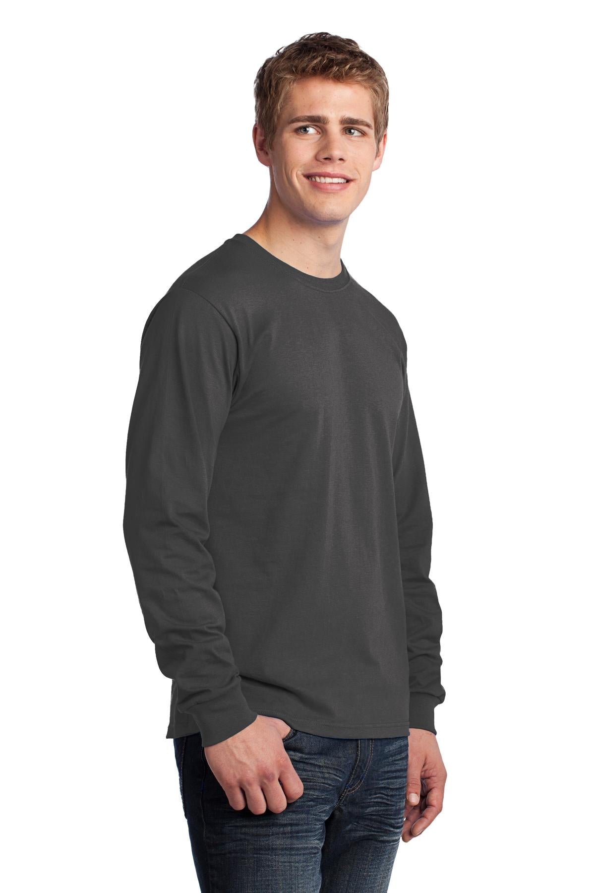 Charcoal Port & Co Long Sleeve Core Cotton Tee. PC54LS
