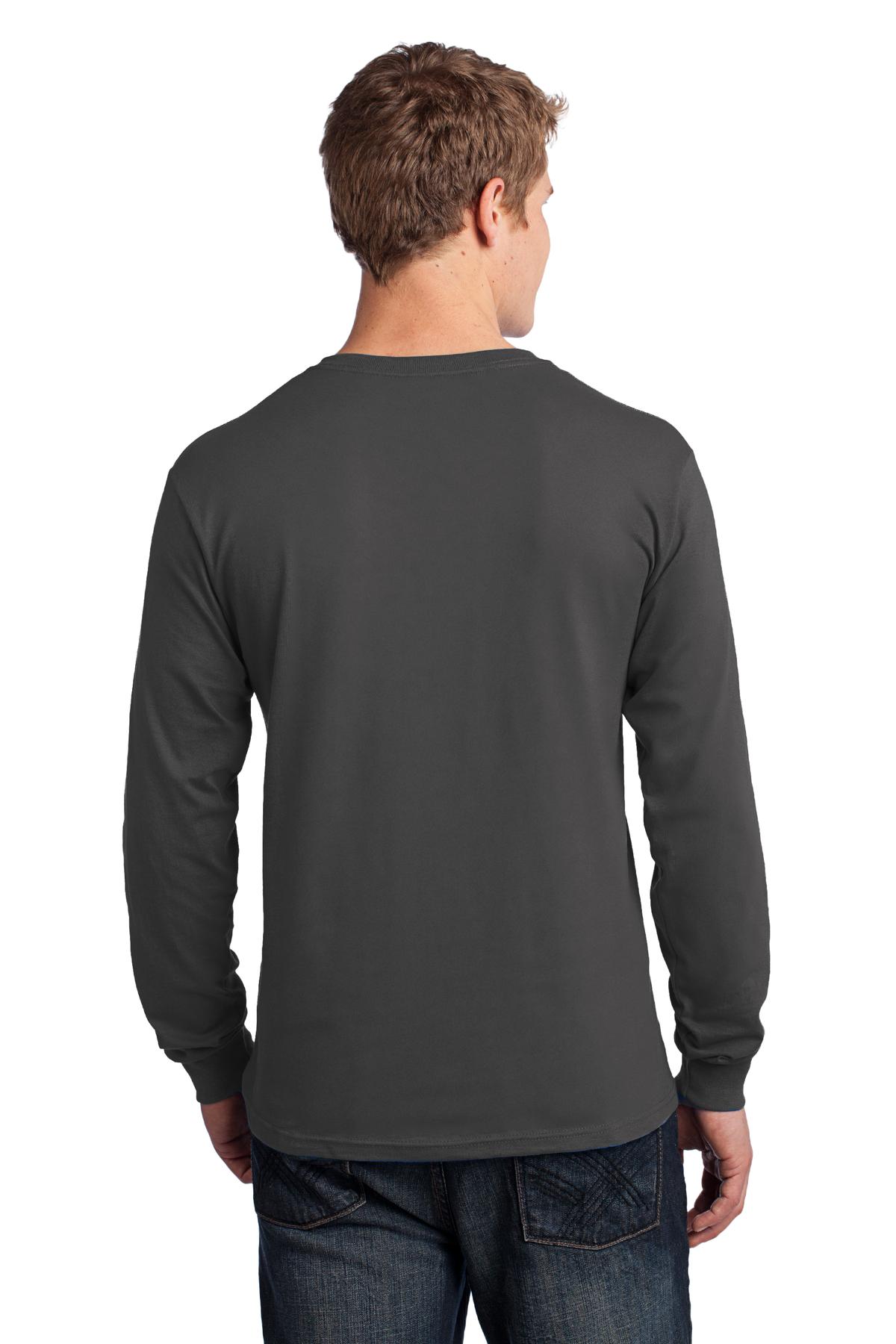 Charcoal Port & Co Long Sleeve Core Cotton Tee. PC54LS