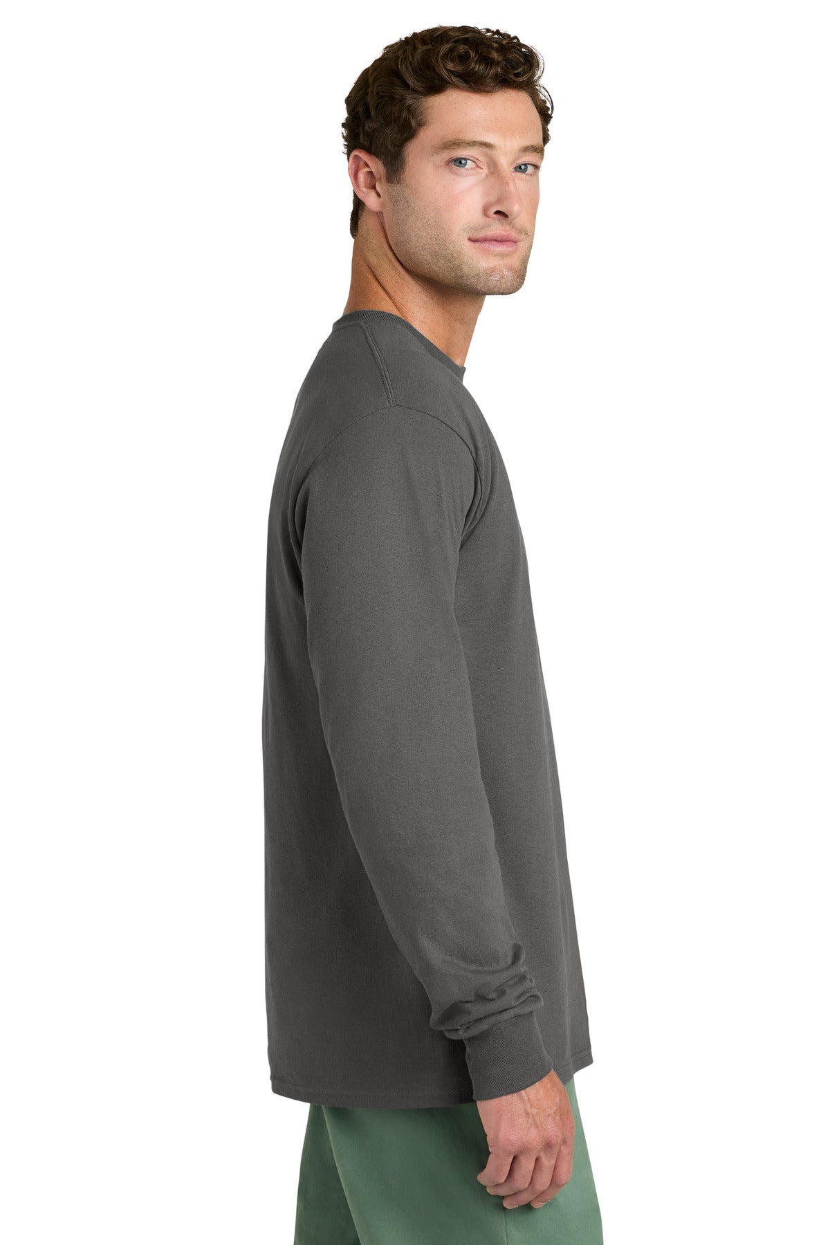 Charcoal Port & Co Long Sleeve Core Cotton Tee. PC54LS