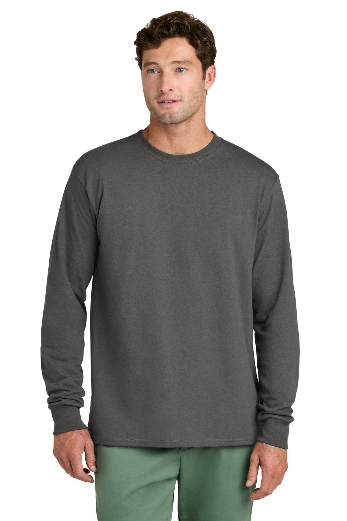 Charcoal Port & Co Long Sleeve Core Cotton Tee. PC54LS