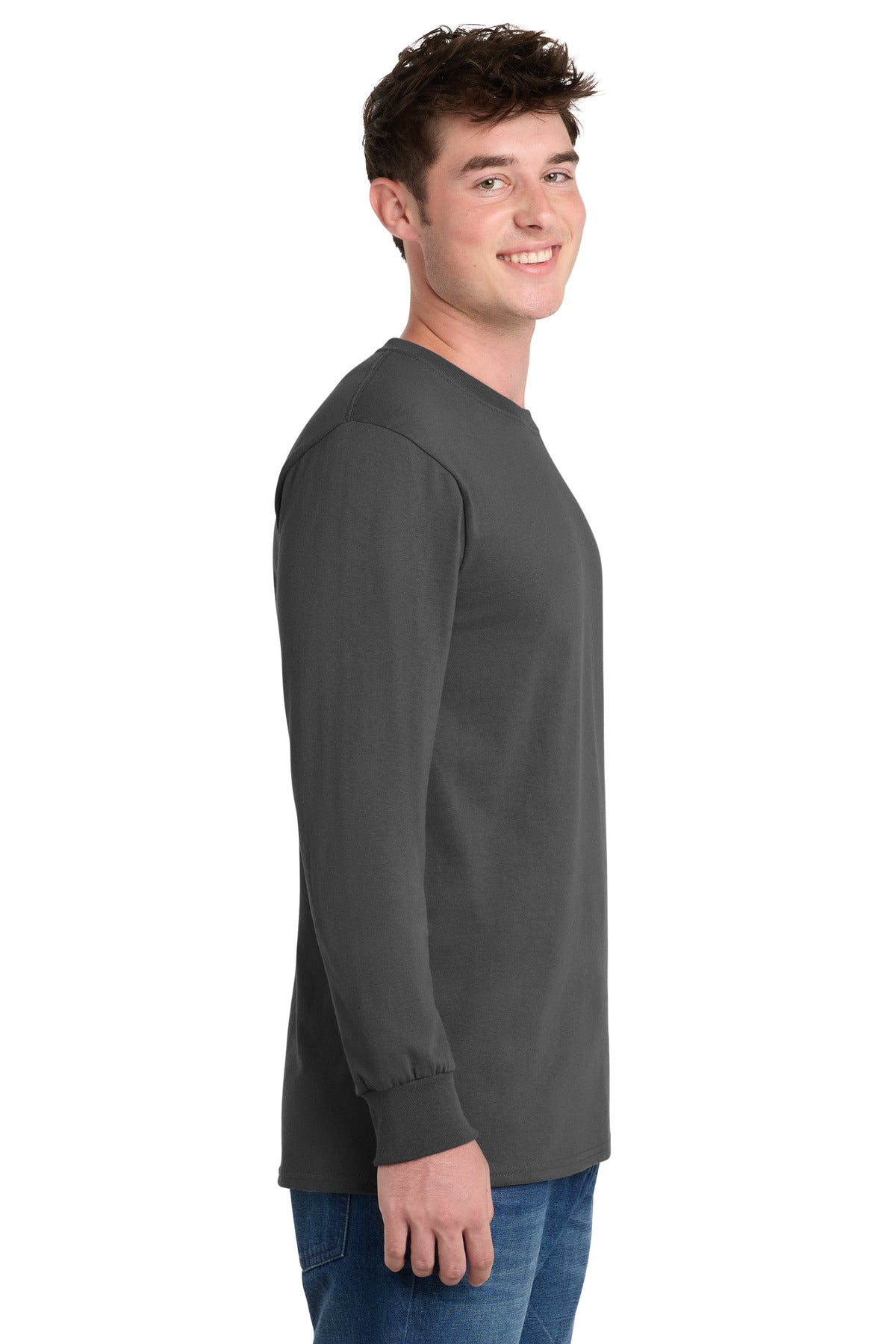 Charcoal Port & Co Long Sleeve Essential Tee. PC61LS
