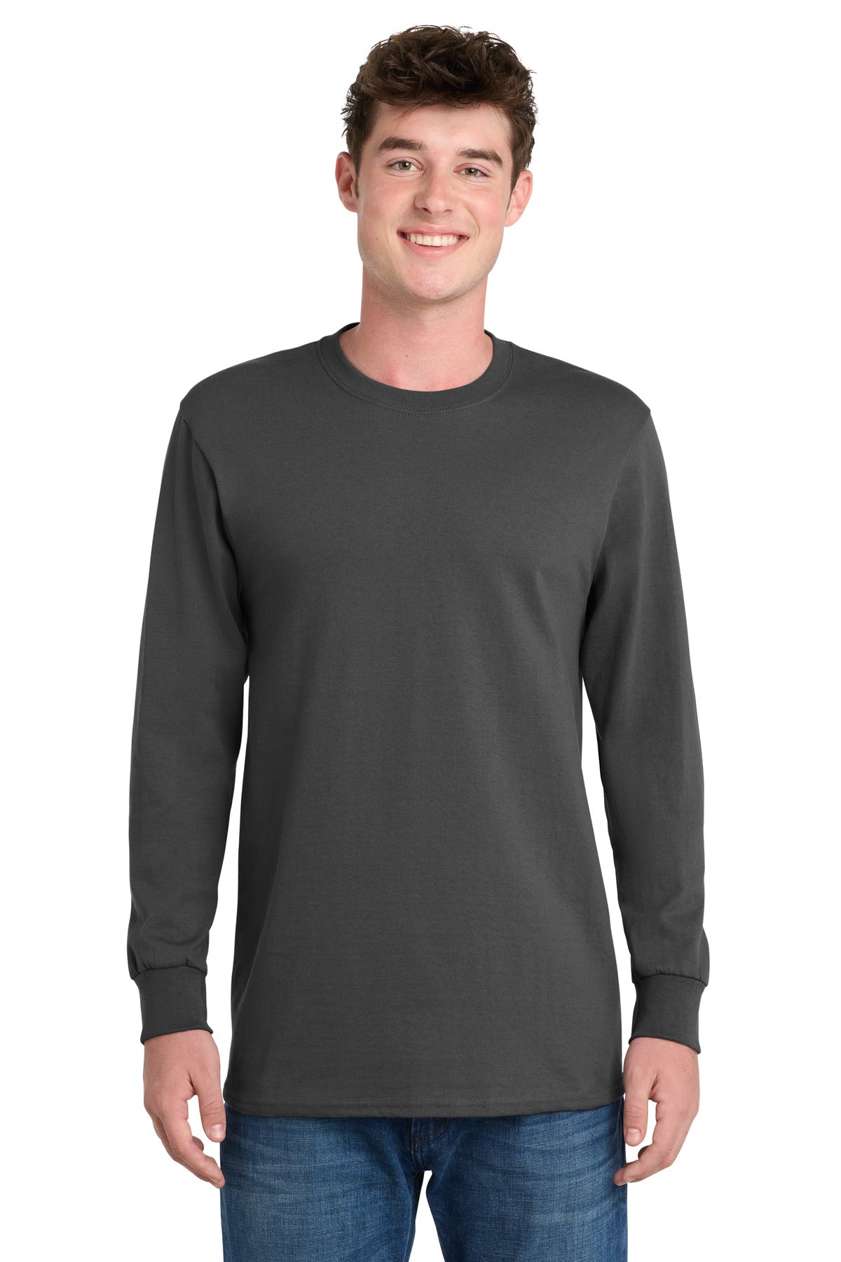 Charcoal Port & Co Long Sleeve Essential Tee. PC61LS