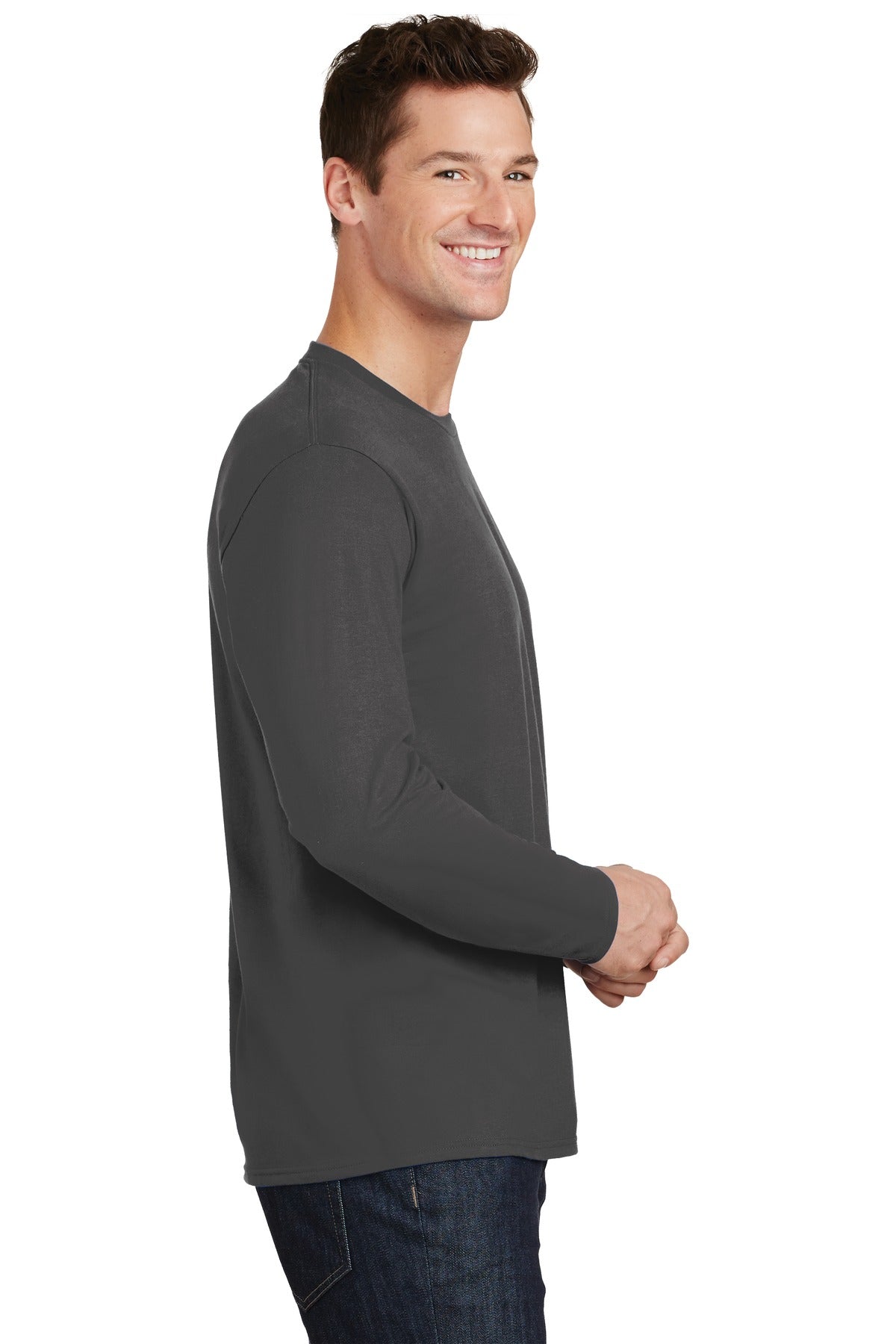 Charcoal Port & Co Long Sleeve Fan Favorite Tee. PC450LS