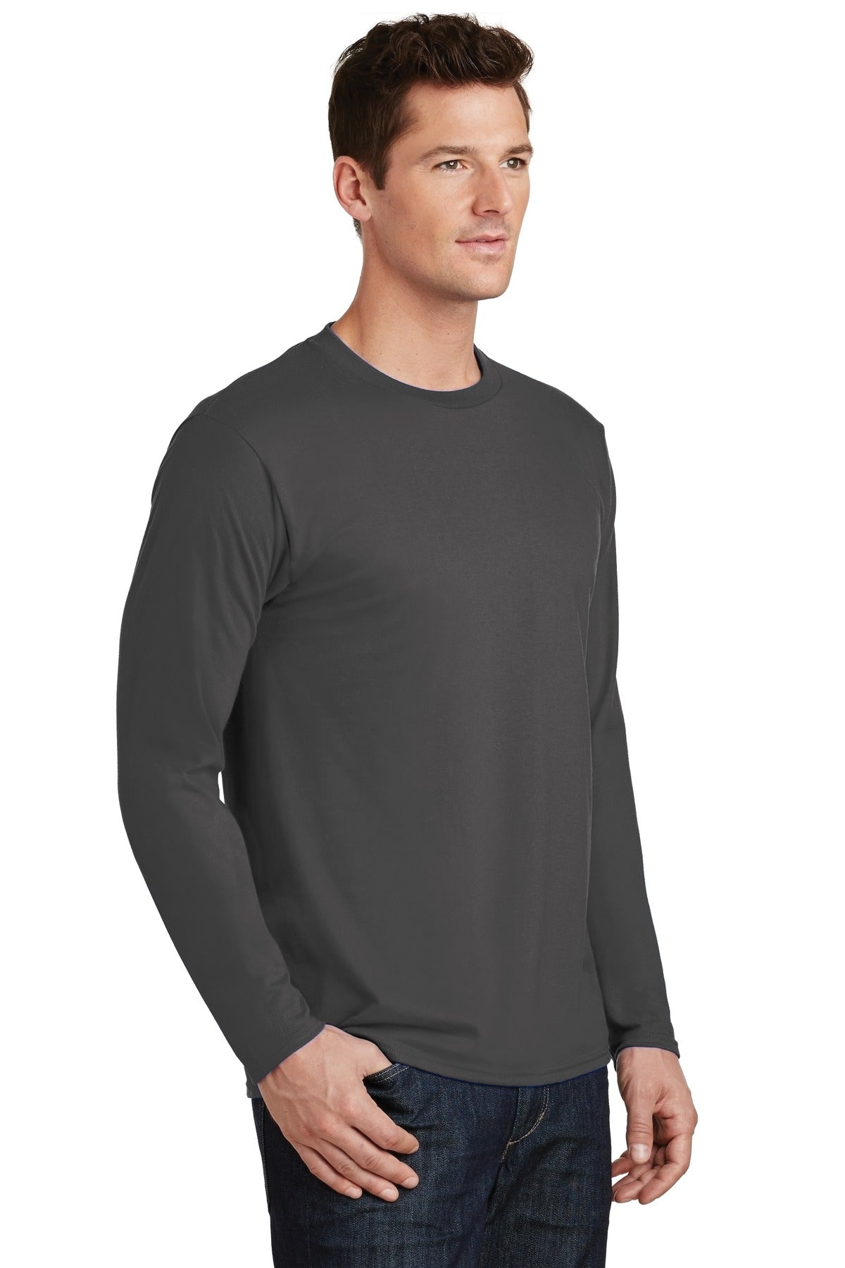 Charcoal Port & Co Long Sleeve Fan Favorite Tee. PC450LS