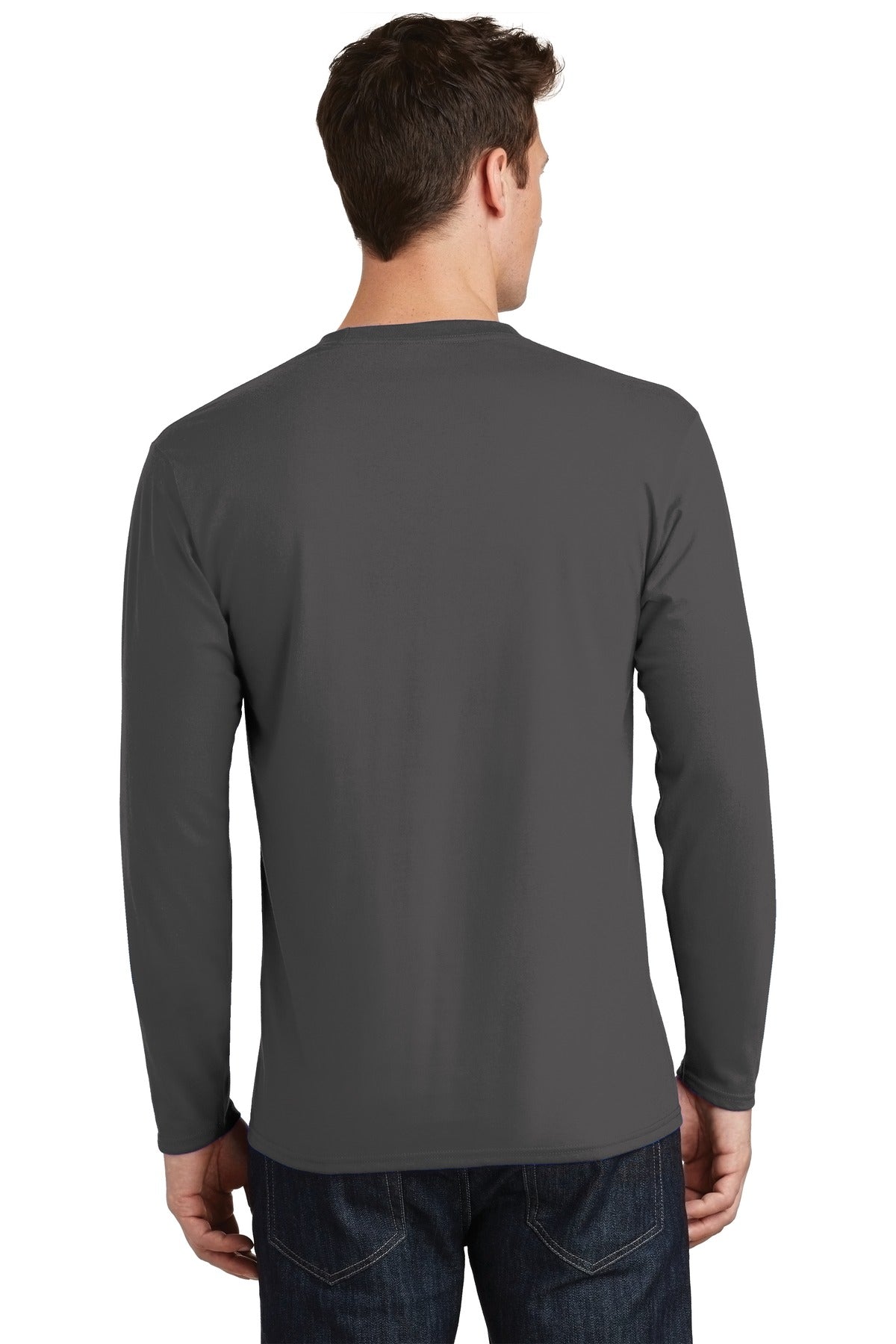 Charcoal Port & Co Long Sleeve Fan Favorite Tee. PC450LS
