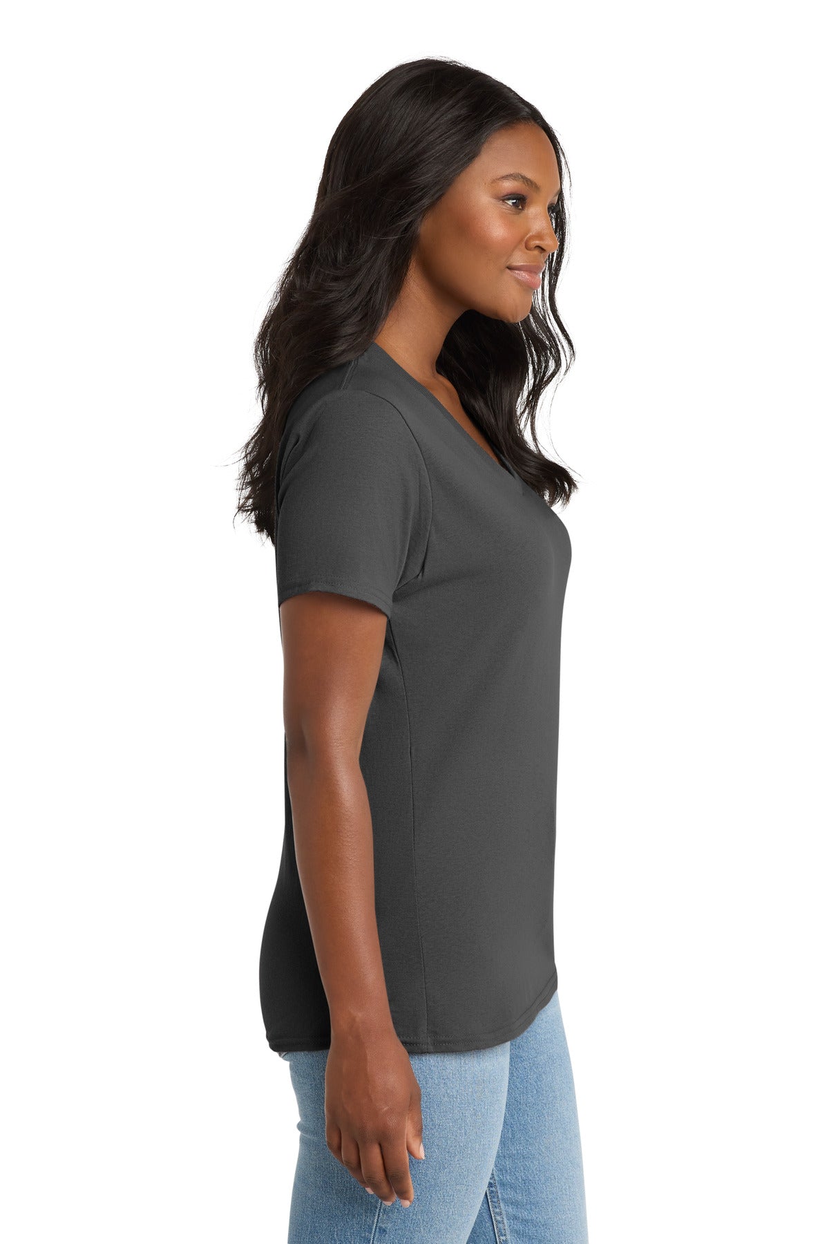 Charcoal Port & Co Women's Core Cotton V-Neck Tee. LPC54V