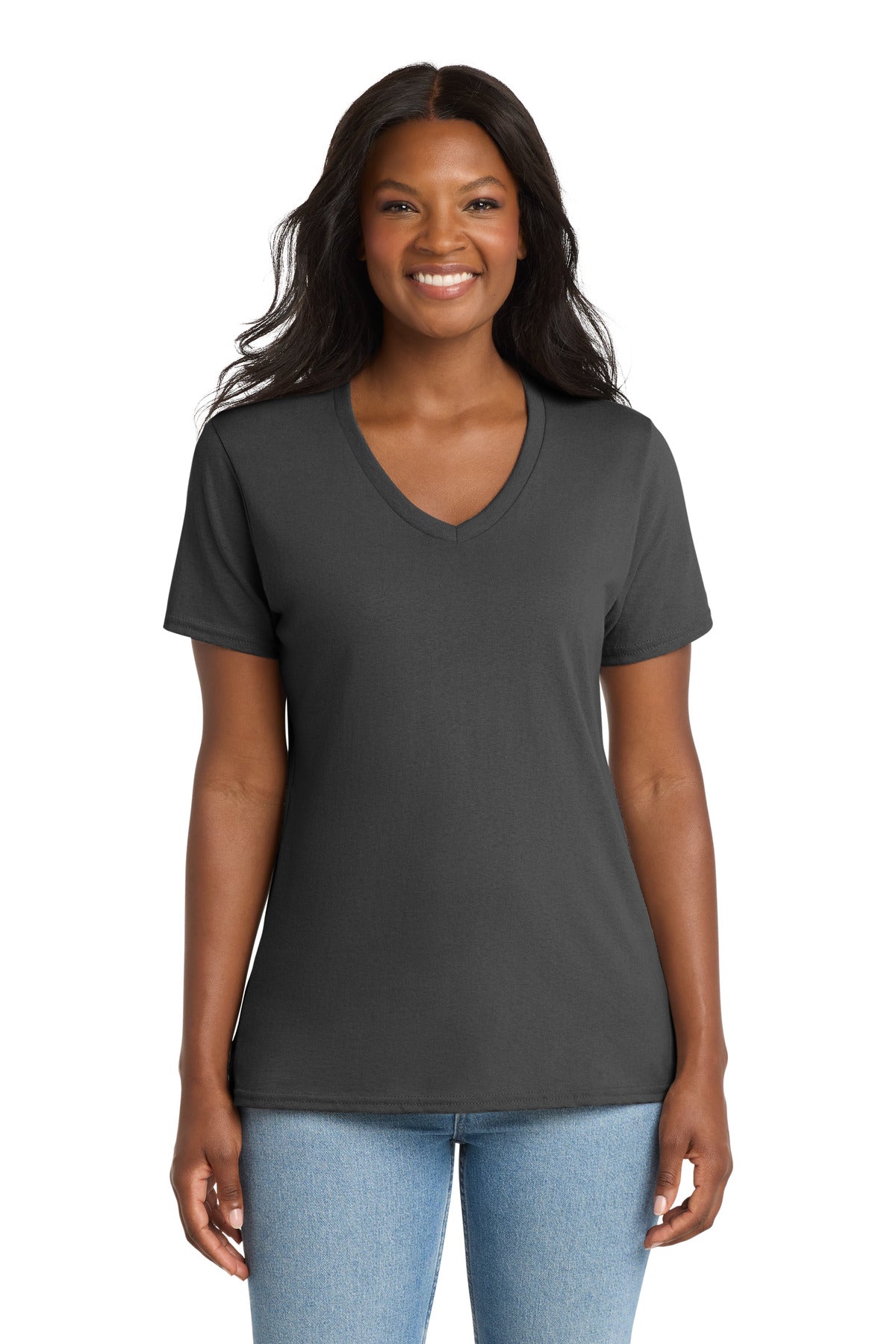 Charcoal Port & Co Women's Core Cotton V-Neck Tee. LPC54V