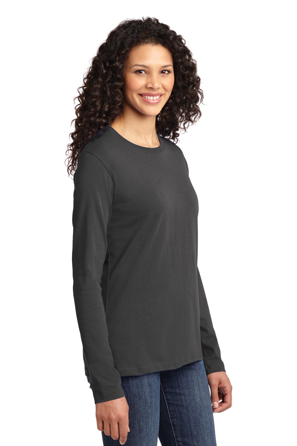 Charcoal Port & Co Women's Long Sleeve Core Cotton Tee. LPC54LS