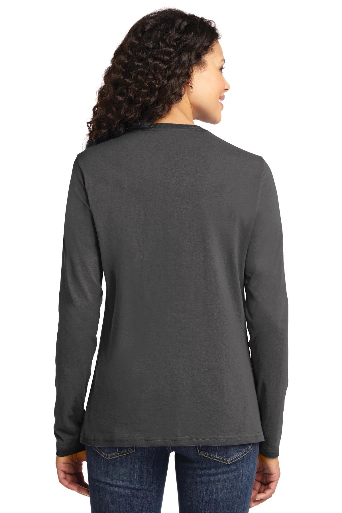 Charcoal Port & Co Women's Long Sleeve Core Cotton Tee. LPC54LS