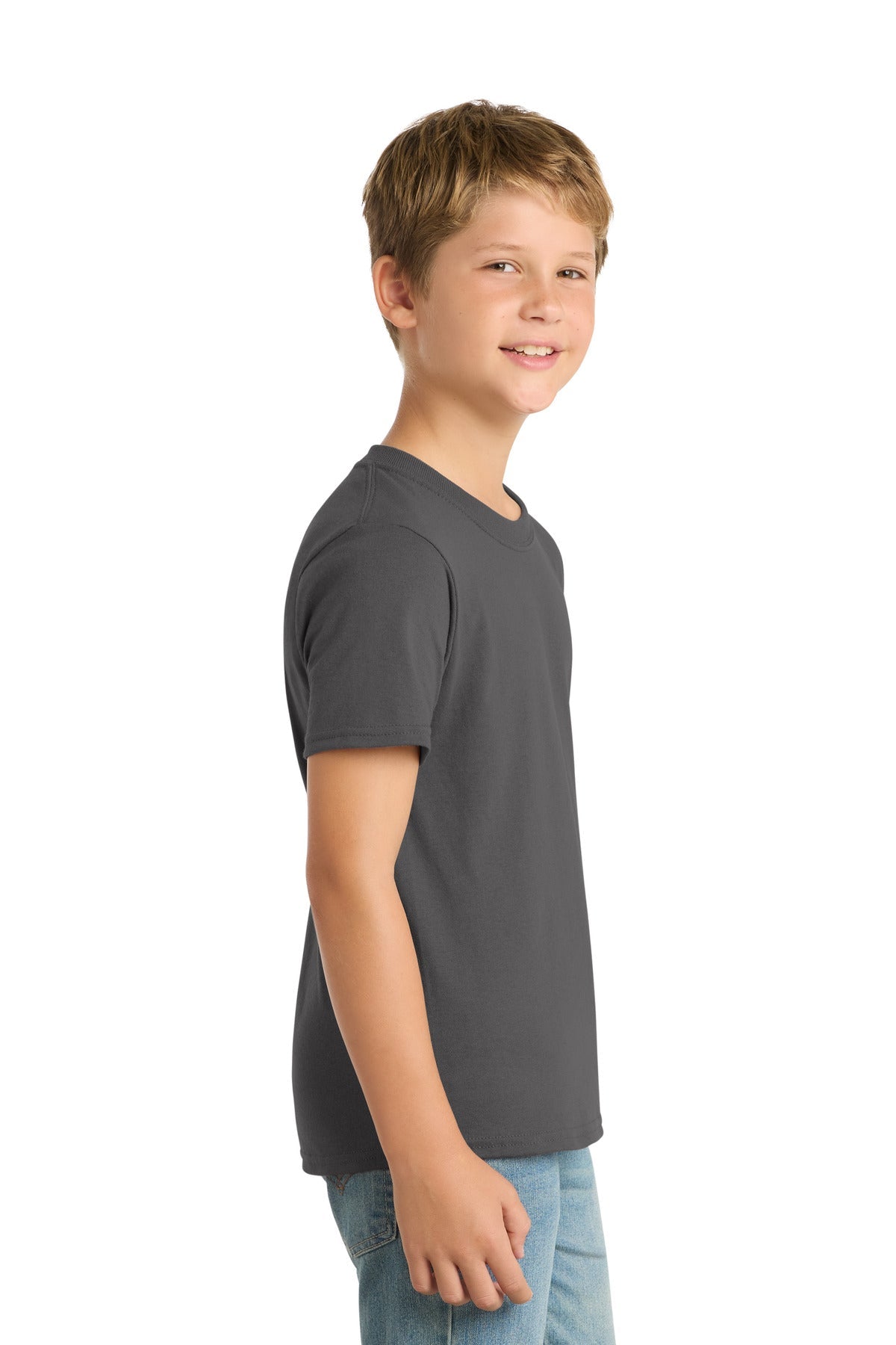 Charcoal Port & Co Youth Core Blend Tee. PC55Y