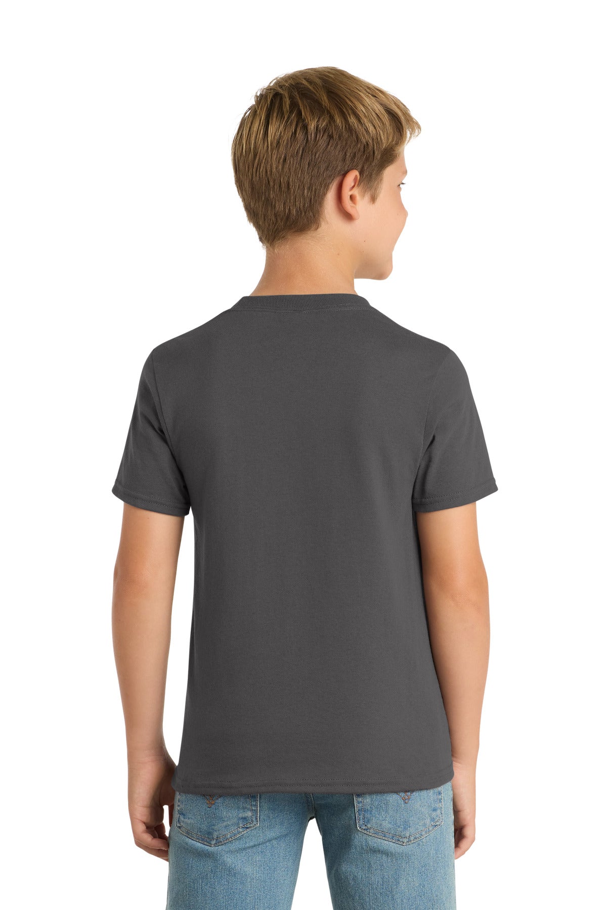 Charcoal Port & Co Youth Core Blend Tee. PC55Y