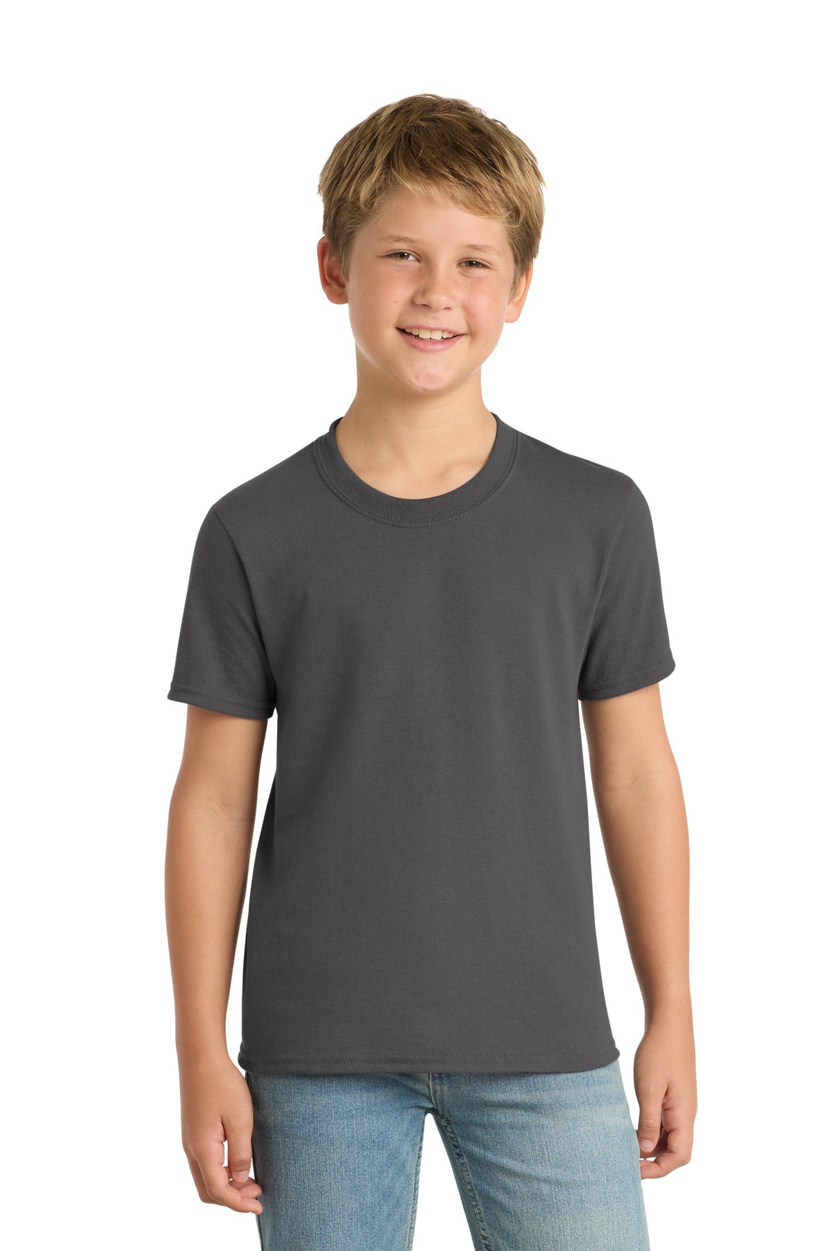 Charcoal Port & Co Youth Core Blend Tee. PC55Y