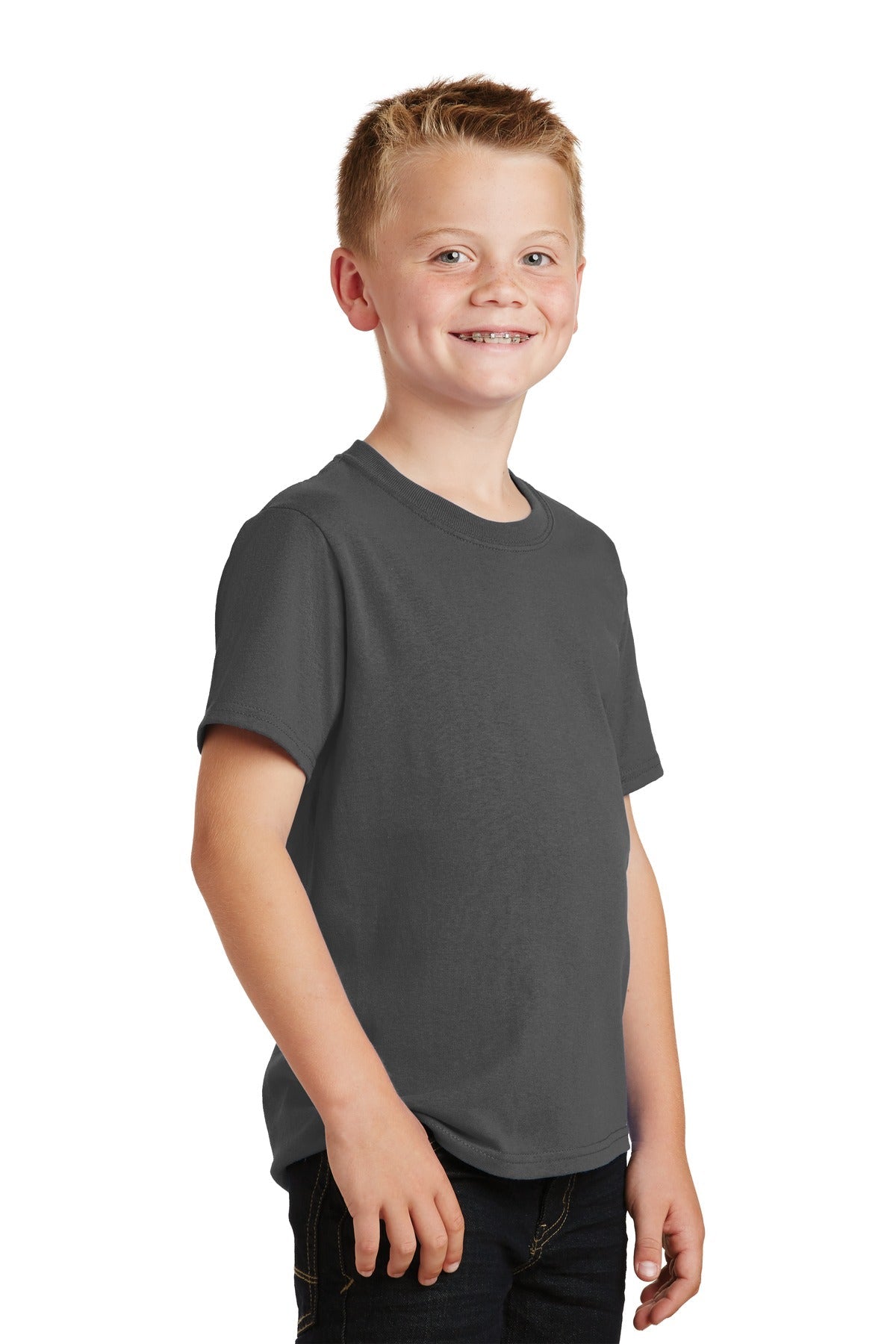 Charcoal Port & Co Youth Core Cotton Tee. PC54Y