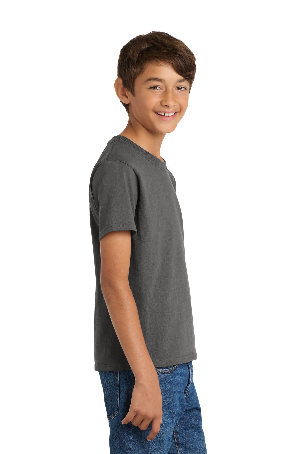 Charcoal Port & Co Youth Core Cotton Tee. PC54Y