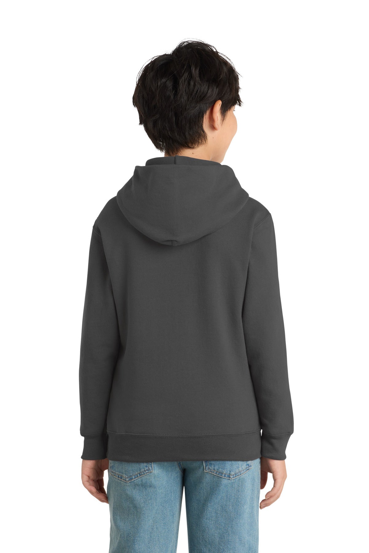 Charcoal Port & Co Youth Core Fleece Pullover Hooded Sweatshirt. PC90YH