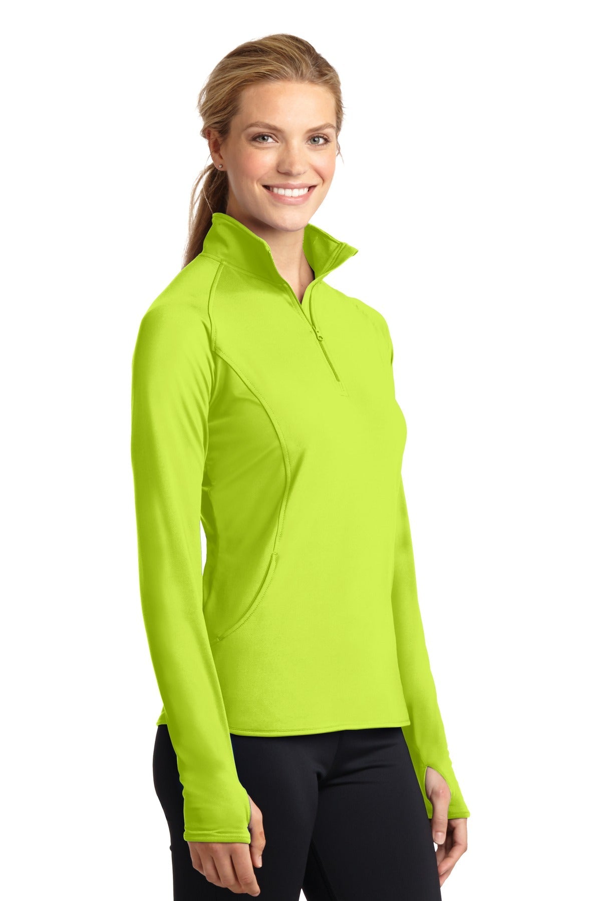 Charge Green Sport-Tek Women's Sport-Wick Stretch 1/4-Zip Pullover. LST850