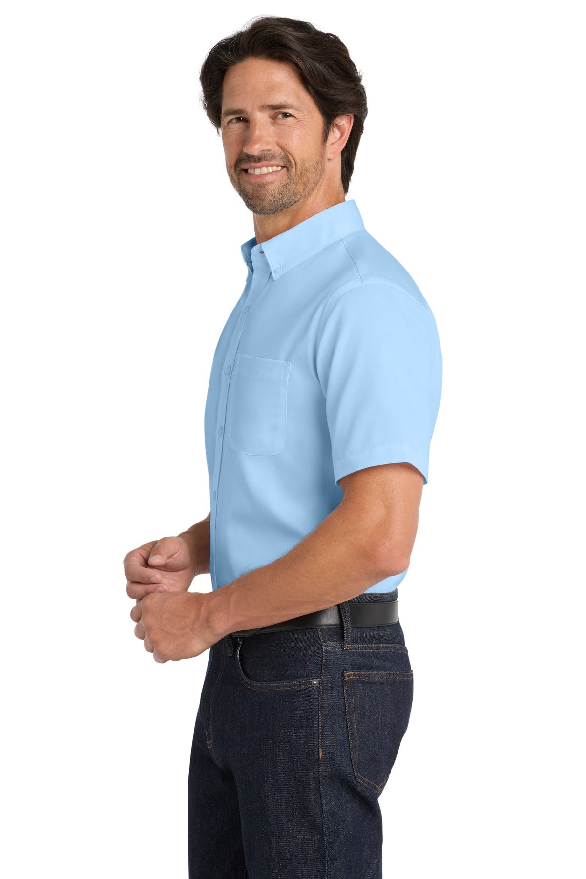 CloudBlue Port Authority Short Sleeve SuperPro React Twill Shirt. W809