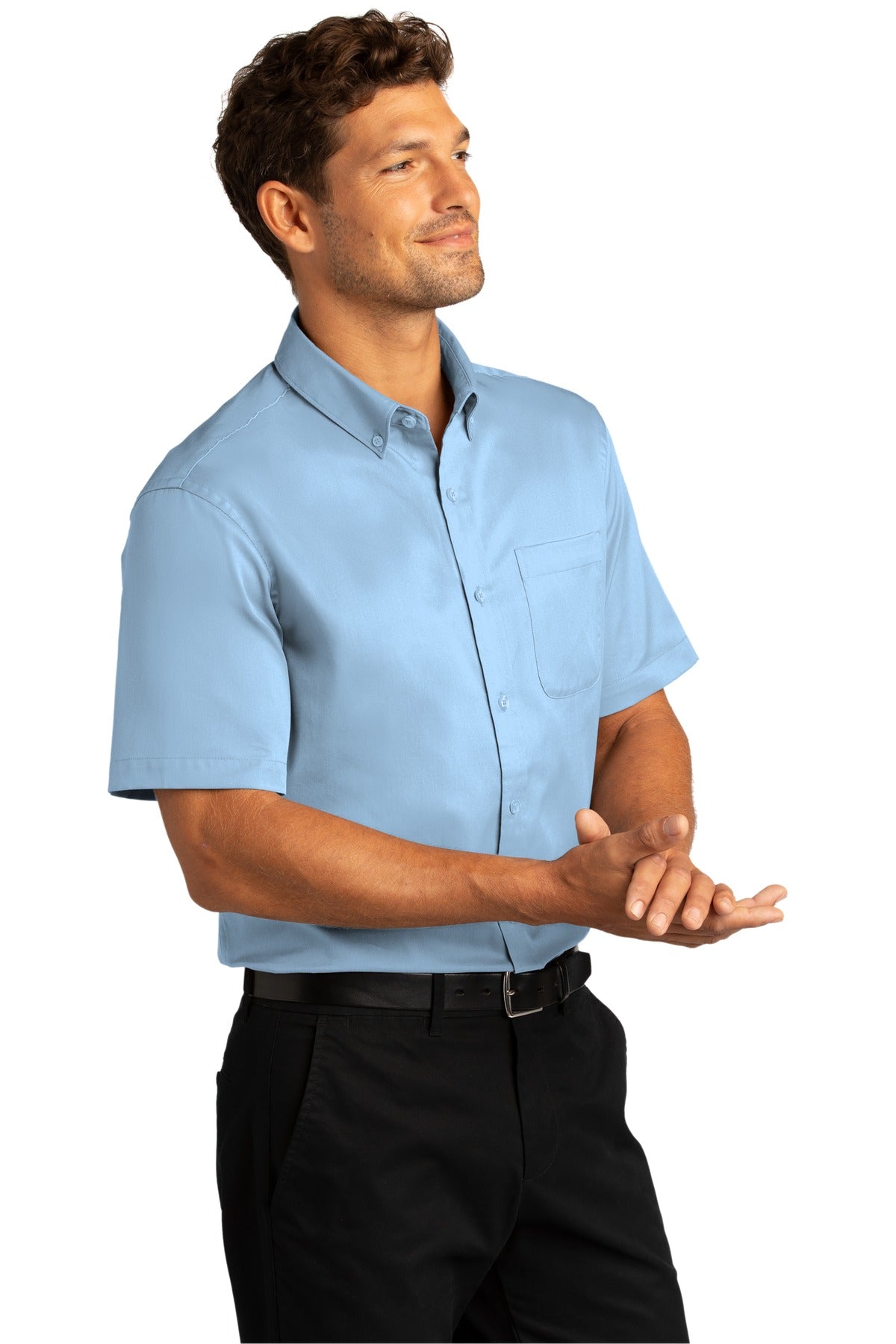 CloudBlue Port Authority Short Sleeve SuperPro React Twill Shirt. W809