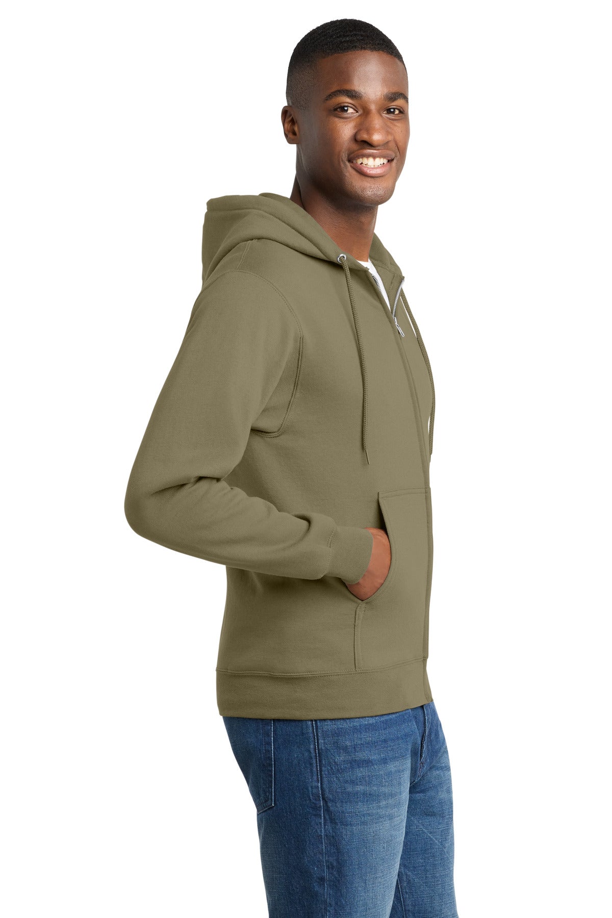 CoyoteBrn Port & Co Core Fleece Full-Zip Hooded Sweatshirt. PC78ZH