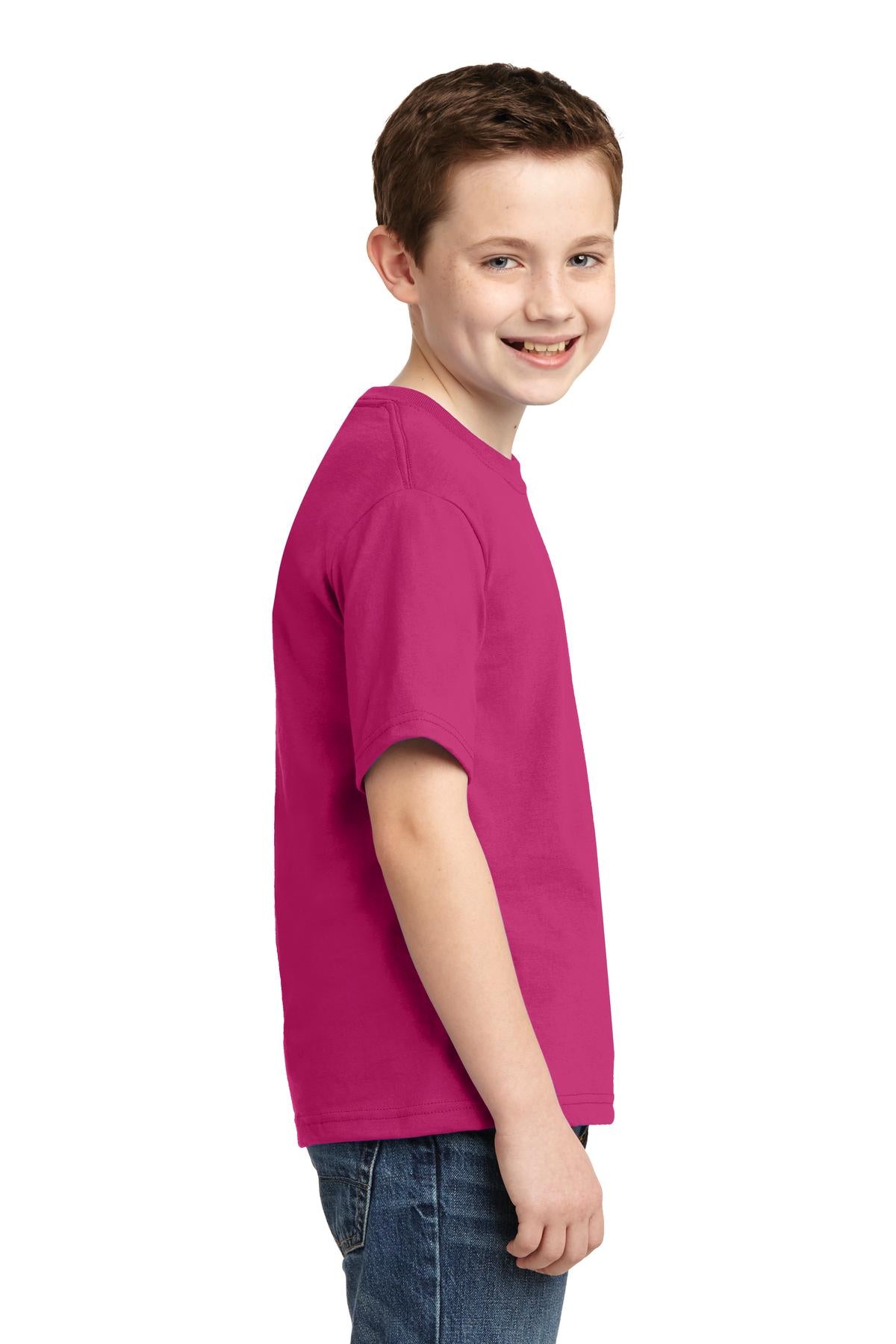 Cyber Pink Jerzees - Youth Dri-Power 50/50 Cotton/Poly T-Shirt. 29B