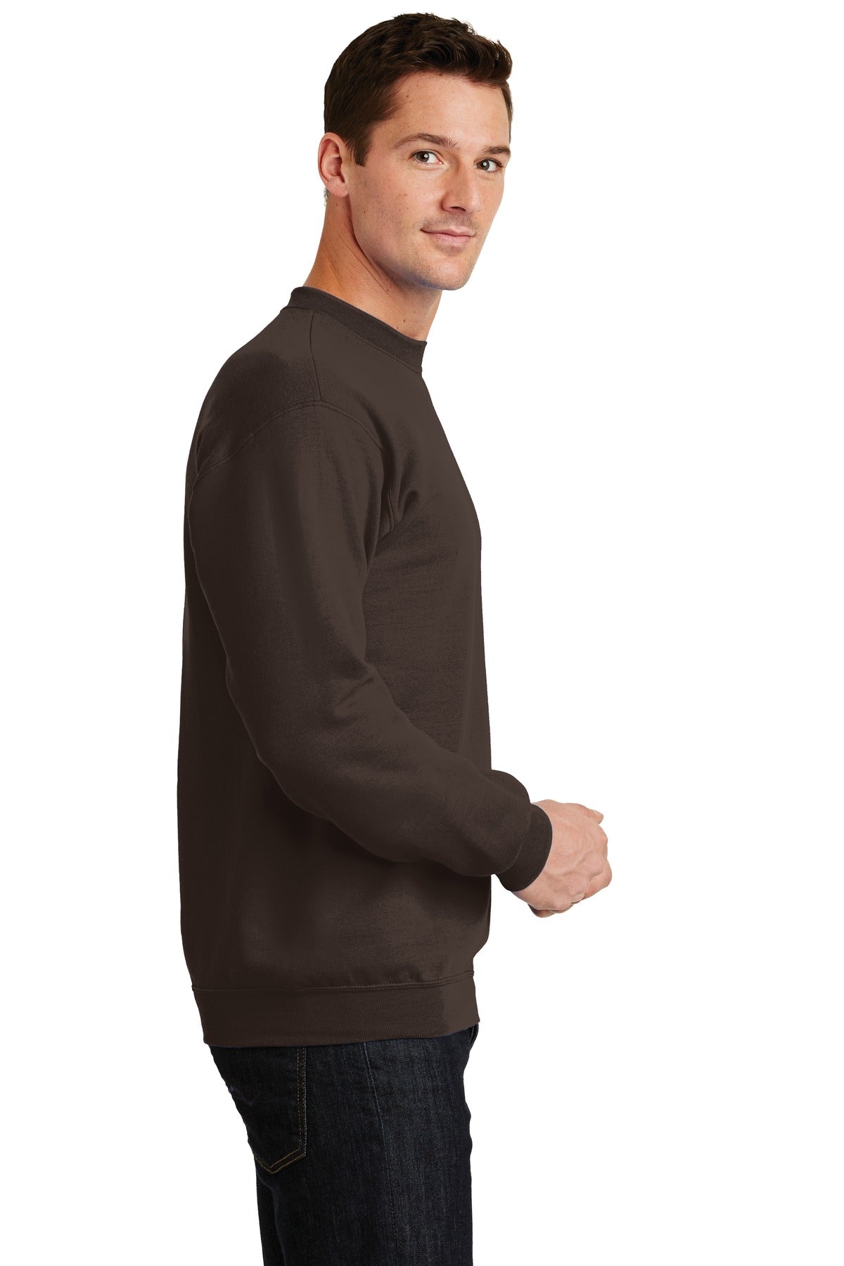 Dark Chocolate Port & Co Core Fleece Crewneck Sweatshirt. PC78