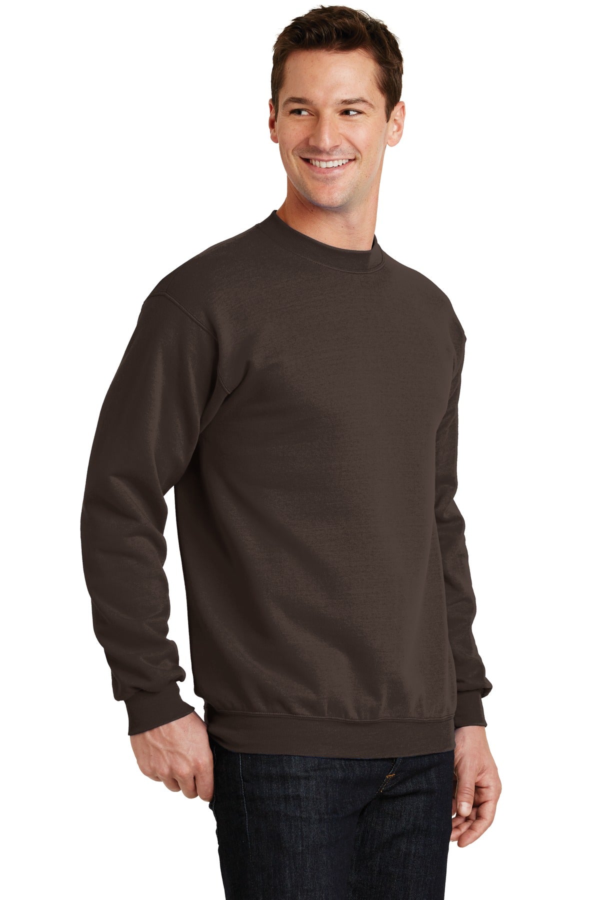 Dark Chocolate Port & Co Core Fleece Crewneck Sweatshirt. PC78