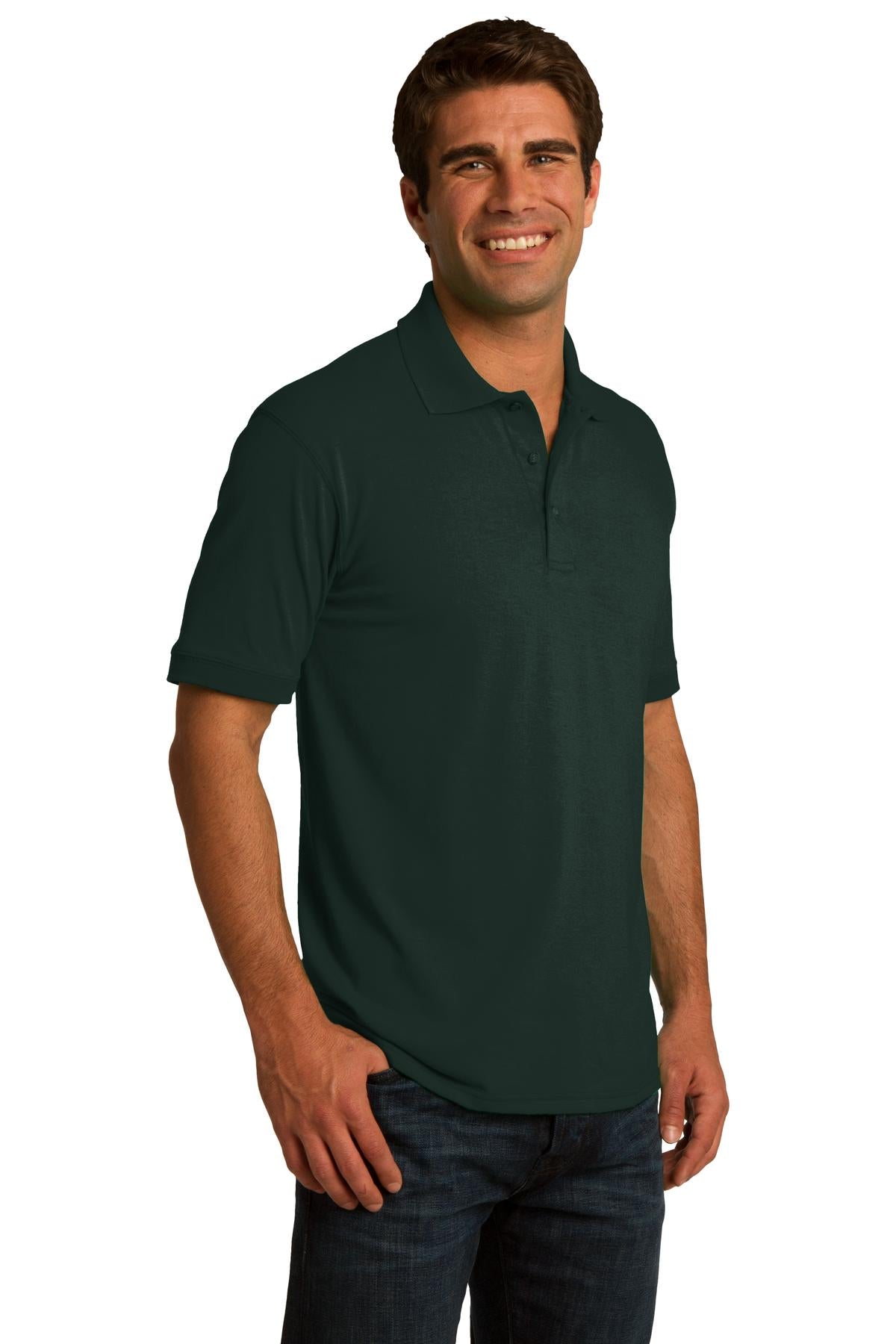 Dark Green Port & Co Core Blend Jersey Knit Polo. KP55