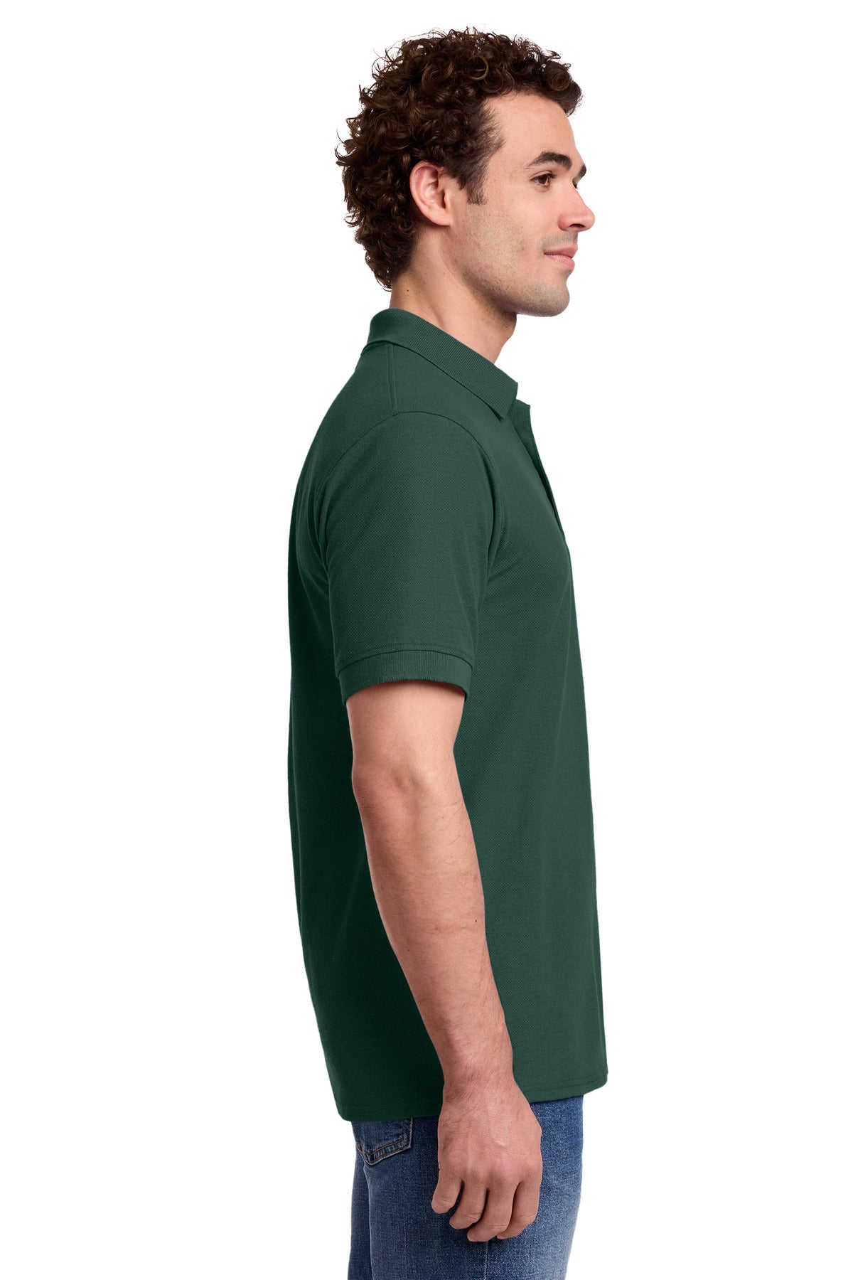 Dark Green Port & Co Core Blend Pique Polo. KP155