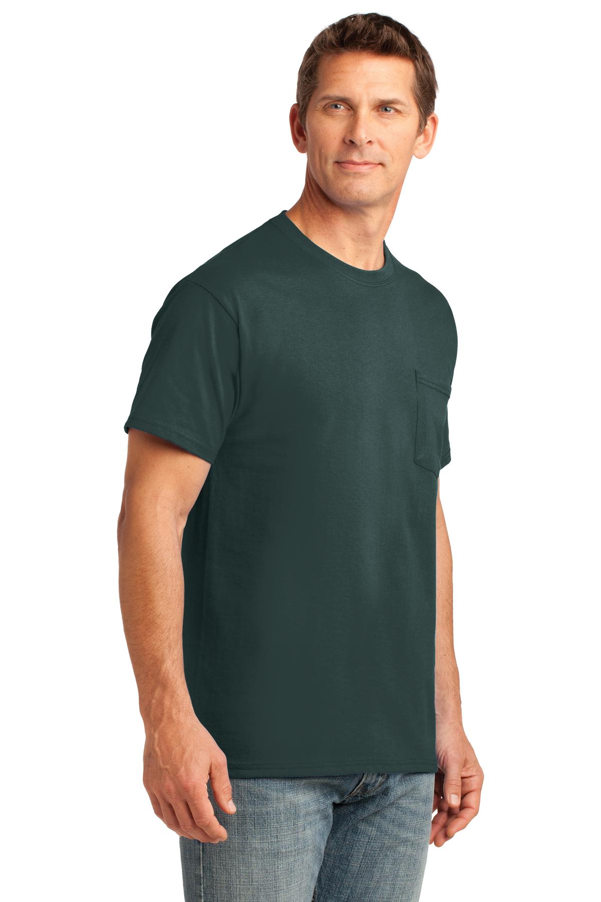 Dark Green Port & Co Core Cotton Pocket Tee. PC54P