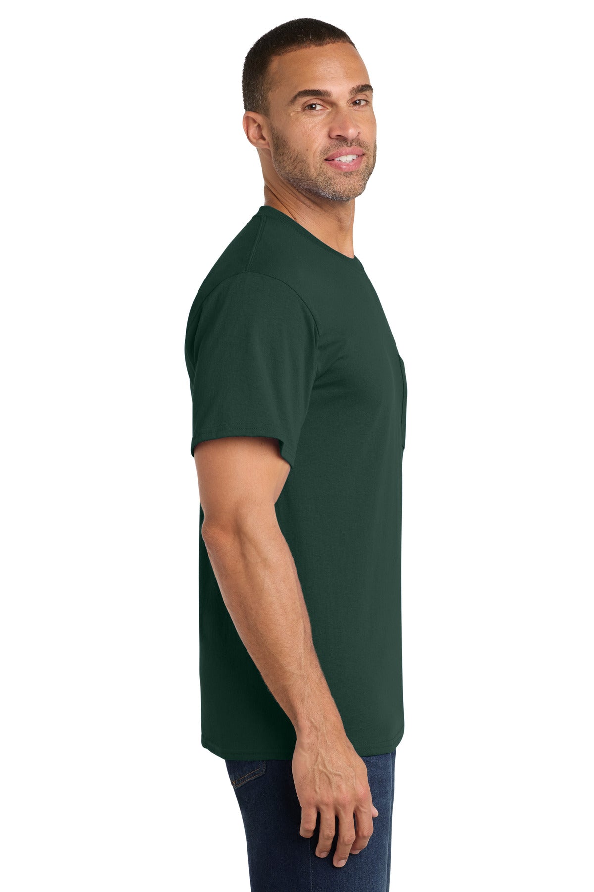 Dark Green Port & Co Core Cotton Pocket Tee. PC54P