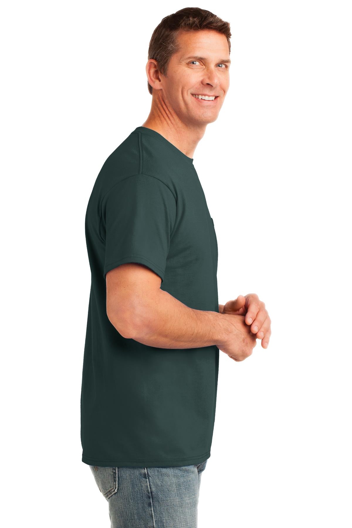Dark Green Port & Co Core Cotton Pocket Tee. PC54P