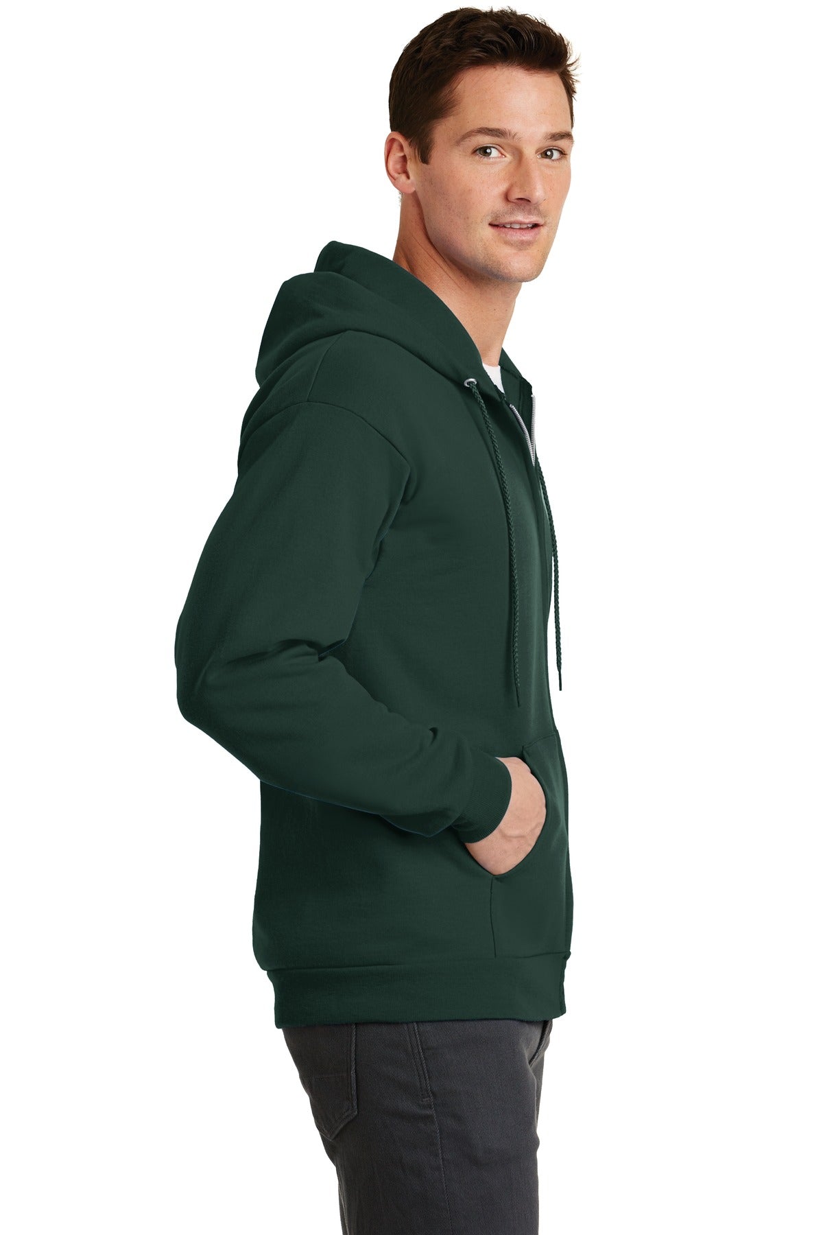 Dark Green Port & Co Core Fleece Full-Zip Hooded Sweatshirt. PC78ZH
