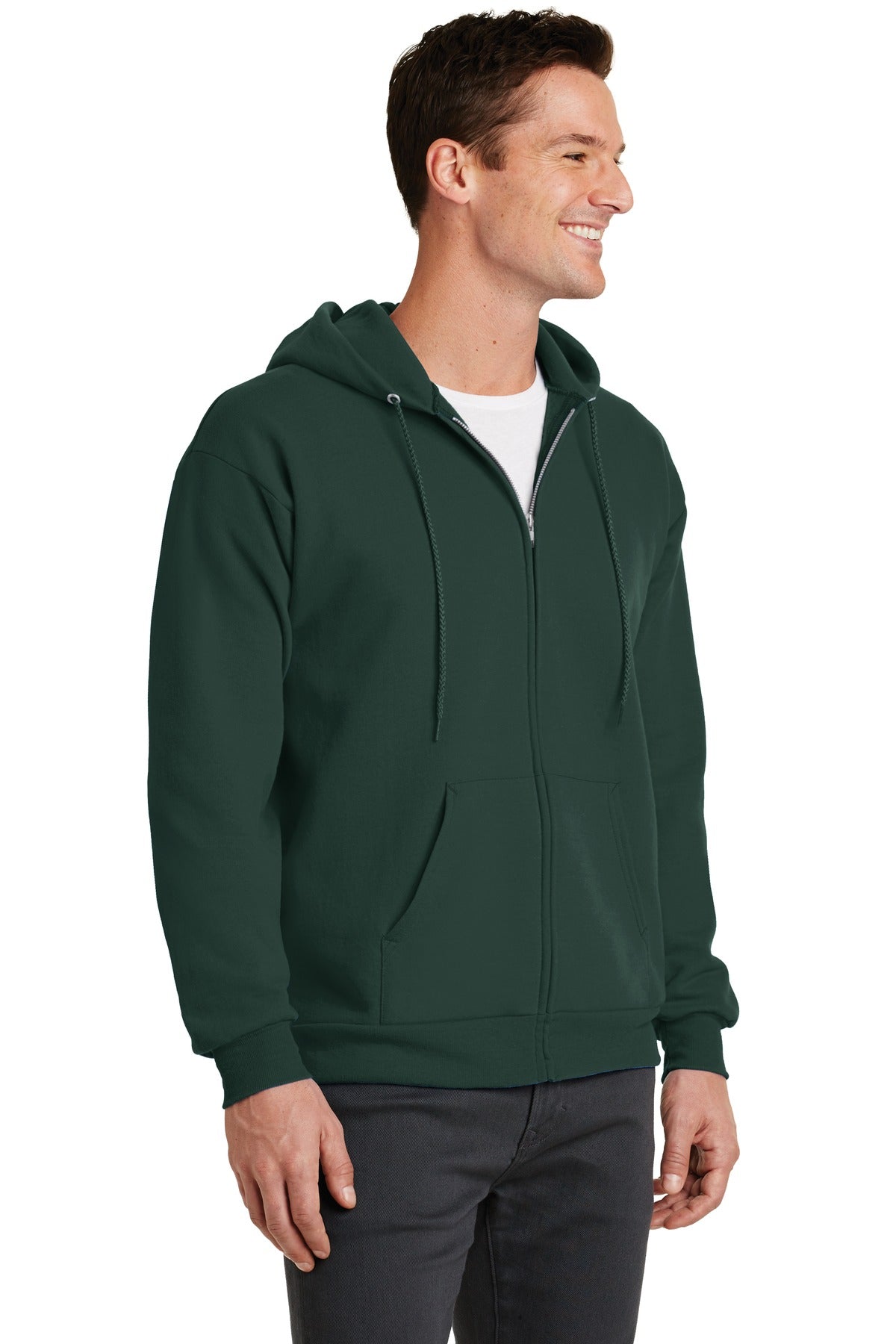 Dark Green Port & Co Core Fleece Full-Zip Hooded Sweatshirt. PC78ZH