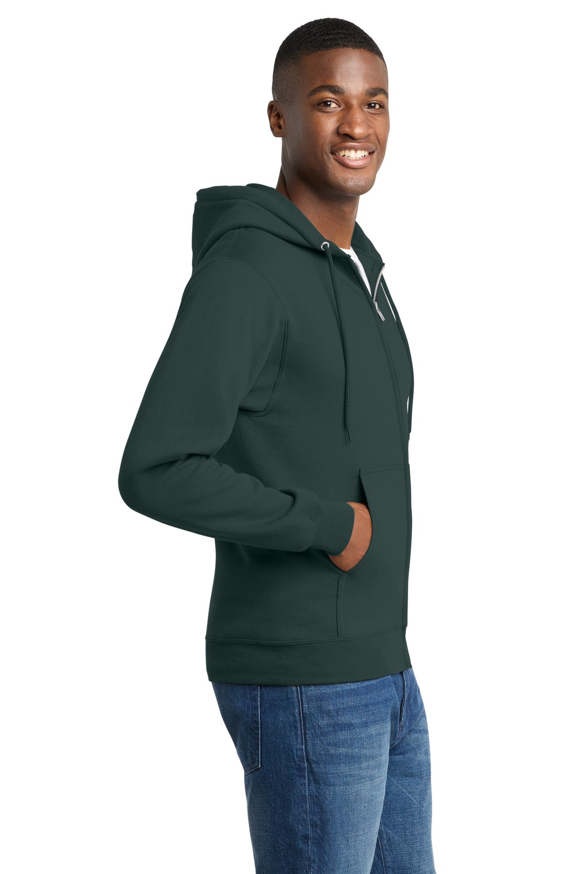 Dark Green Port & Co Core Fleece Full-Zip Hooded Sweatshirt. PC78ZH