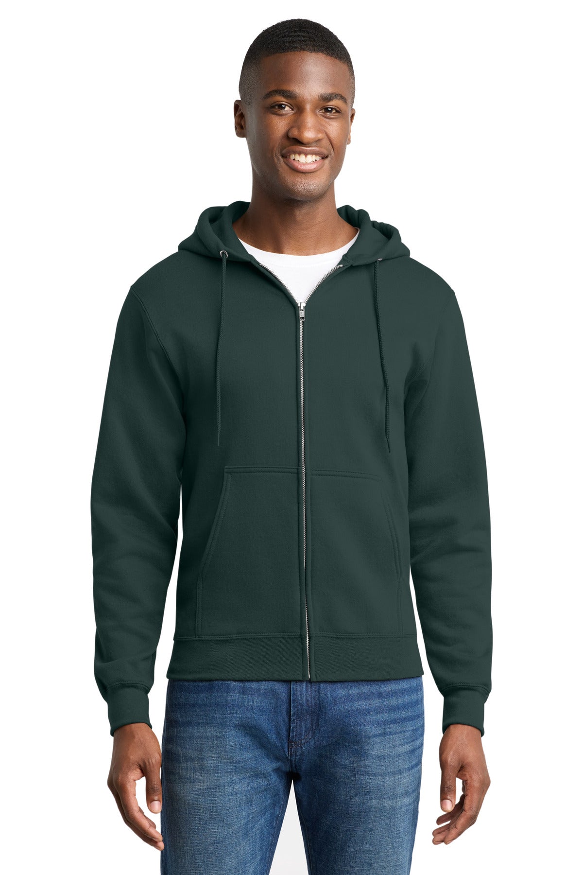 Dark Green Port & Co Core Fleece Full-Zip Hooded Sweatshirt. PC78ZH