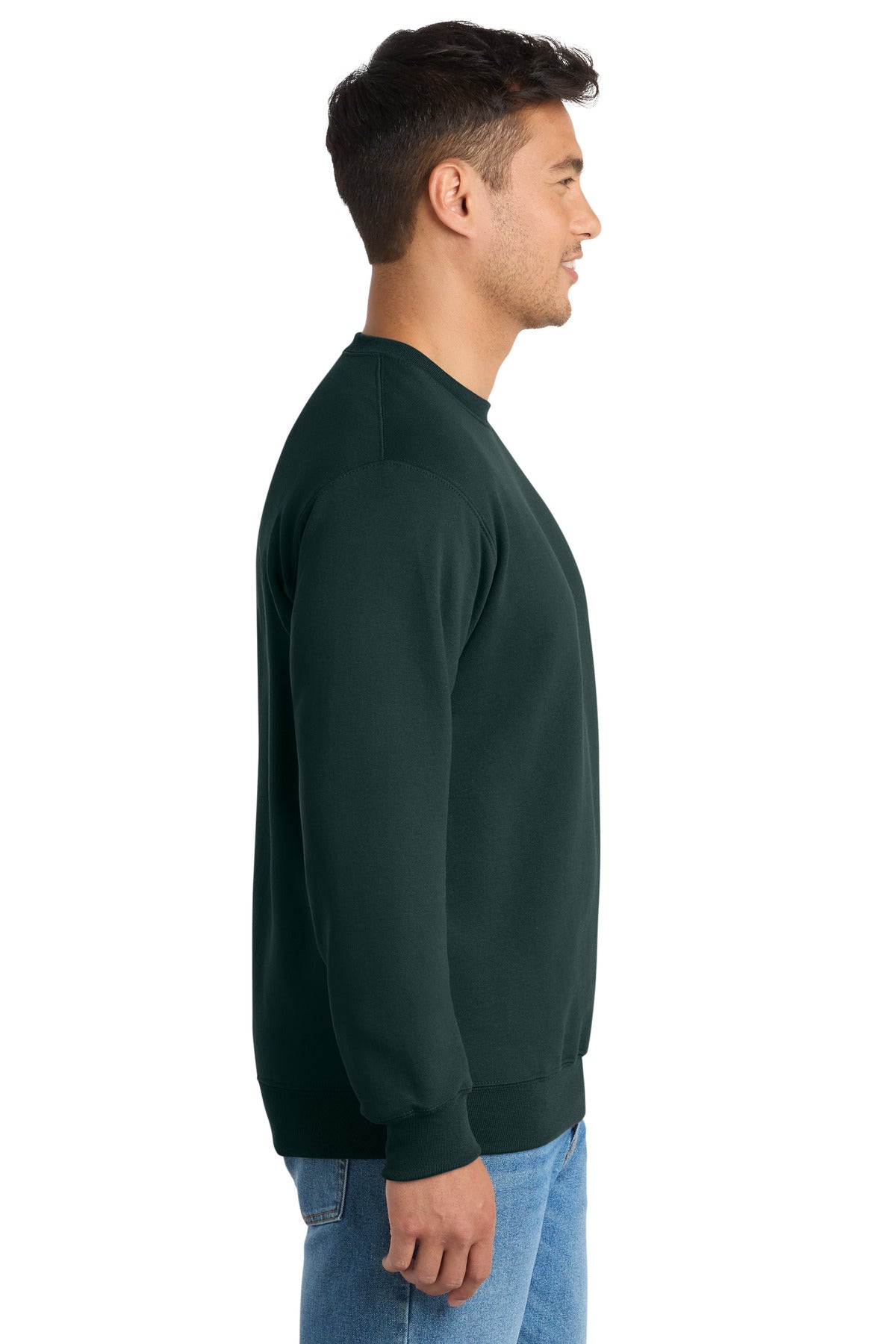 Dark Green Port & Co Essential Fleece Crewneck Sweatshirt. PC90