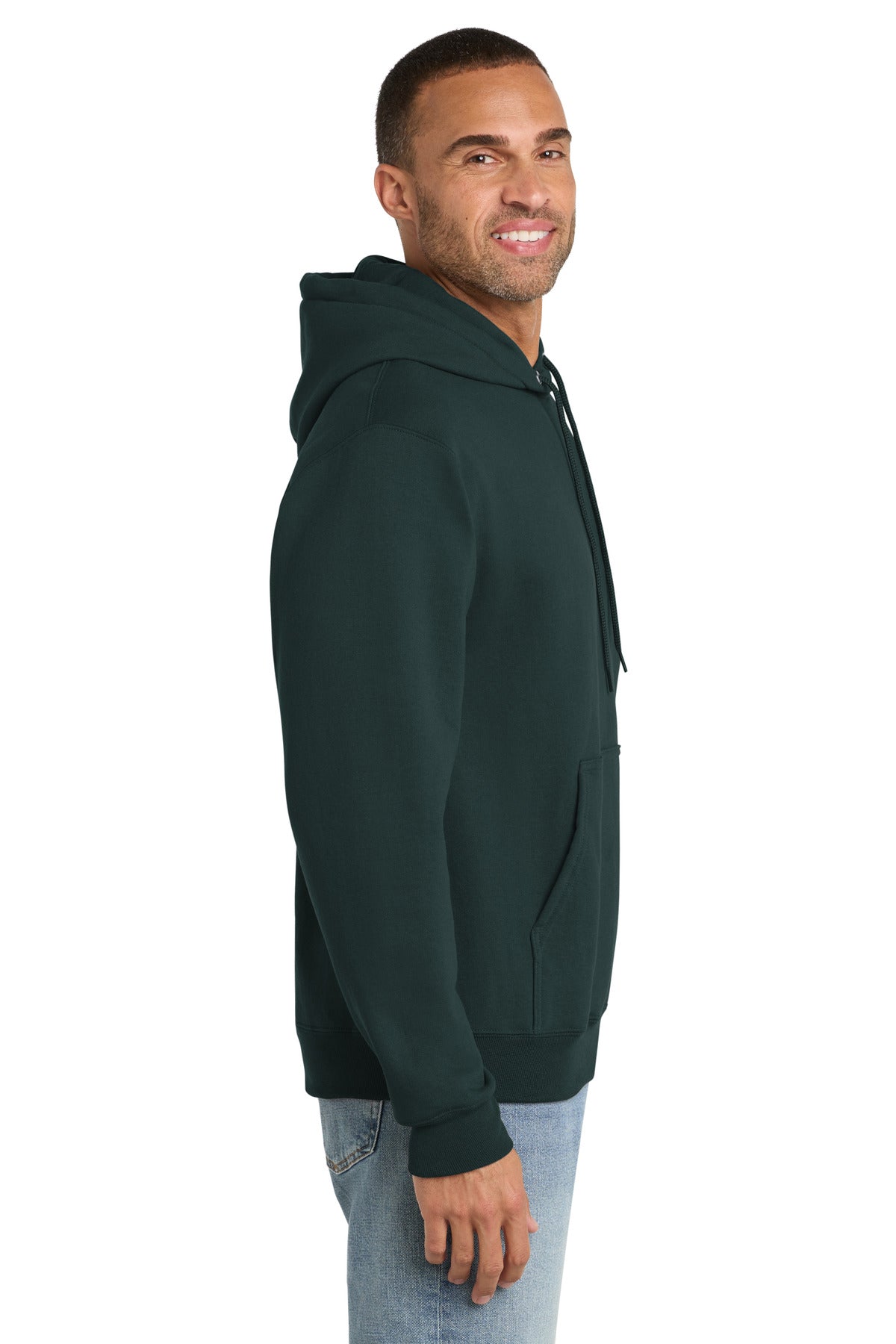 Dark Green Port & Co Essential Fleece Pullover Hooded Sweatshirt. PC90H