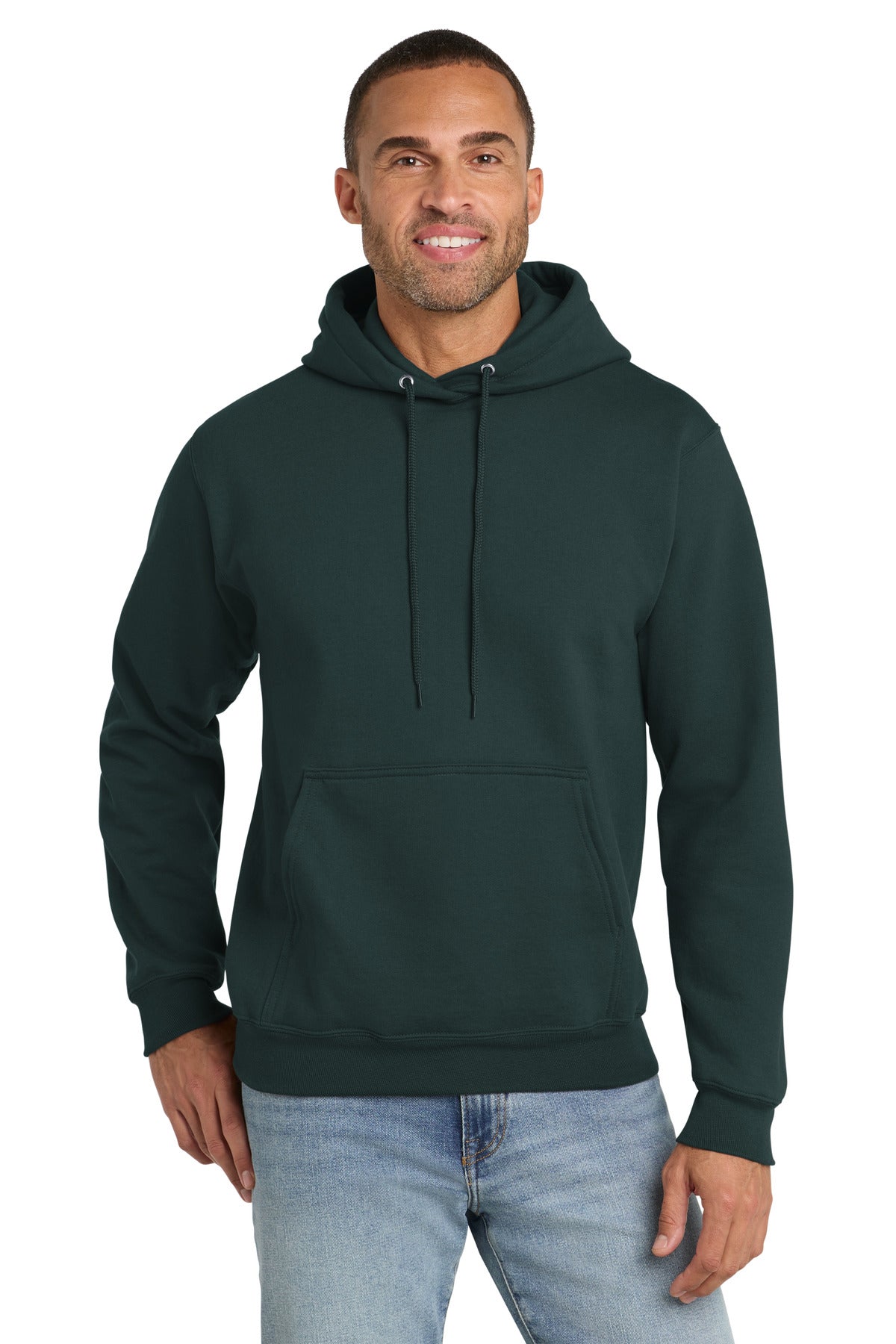 Dark Green Port & Co Essential Fleece Pullover Hooded Sweatshirt. PC90H