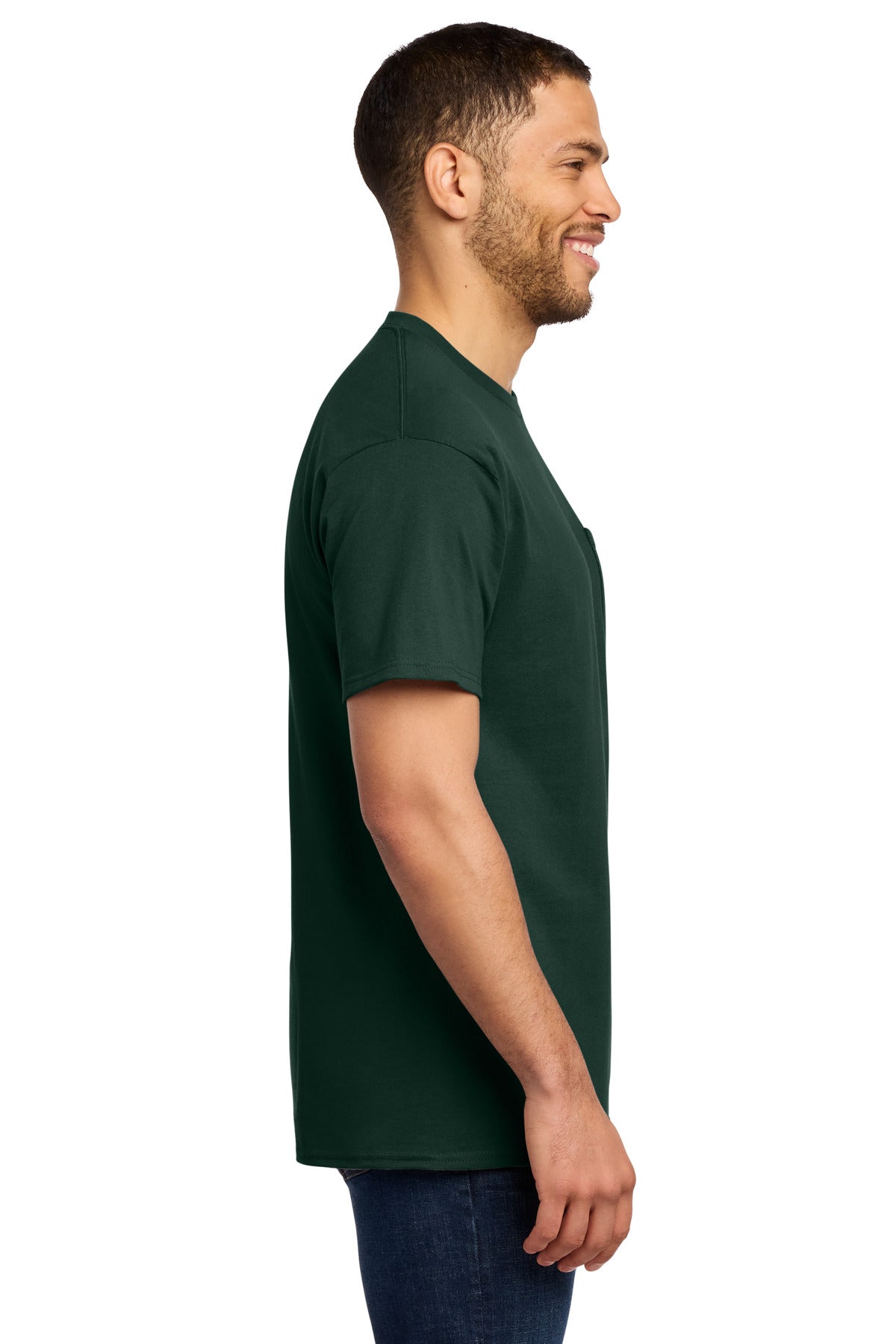 Dark Green Port & Co Essential Pocket Tee. PC61P