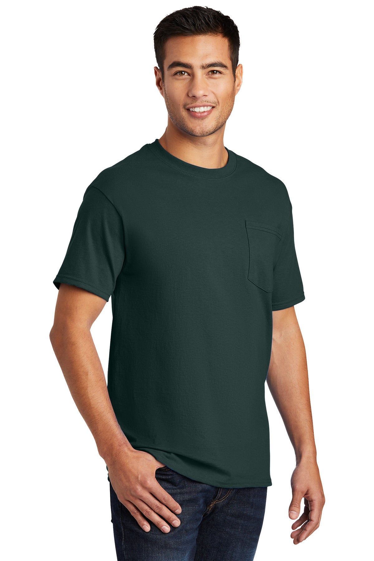 Dark Green Port & Co Essential Pocket Tee. PC61P