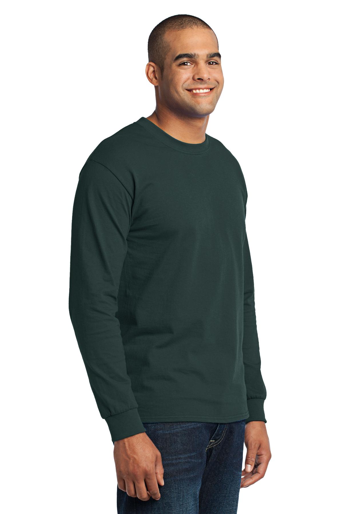 Dark Green Port & Co Long Sleeve Core Blend Tee. PC55LS