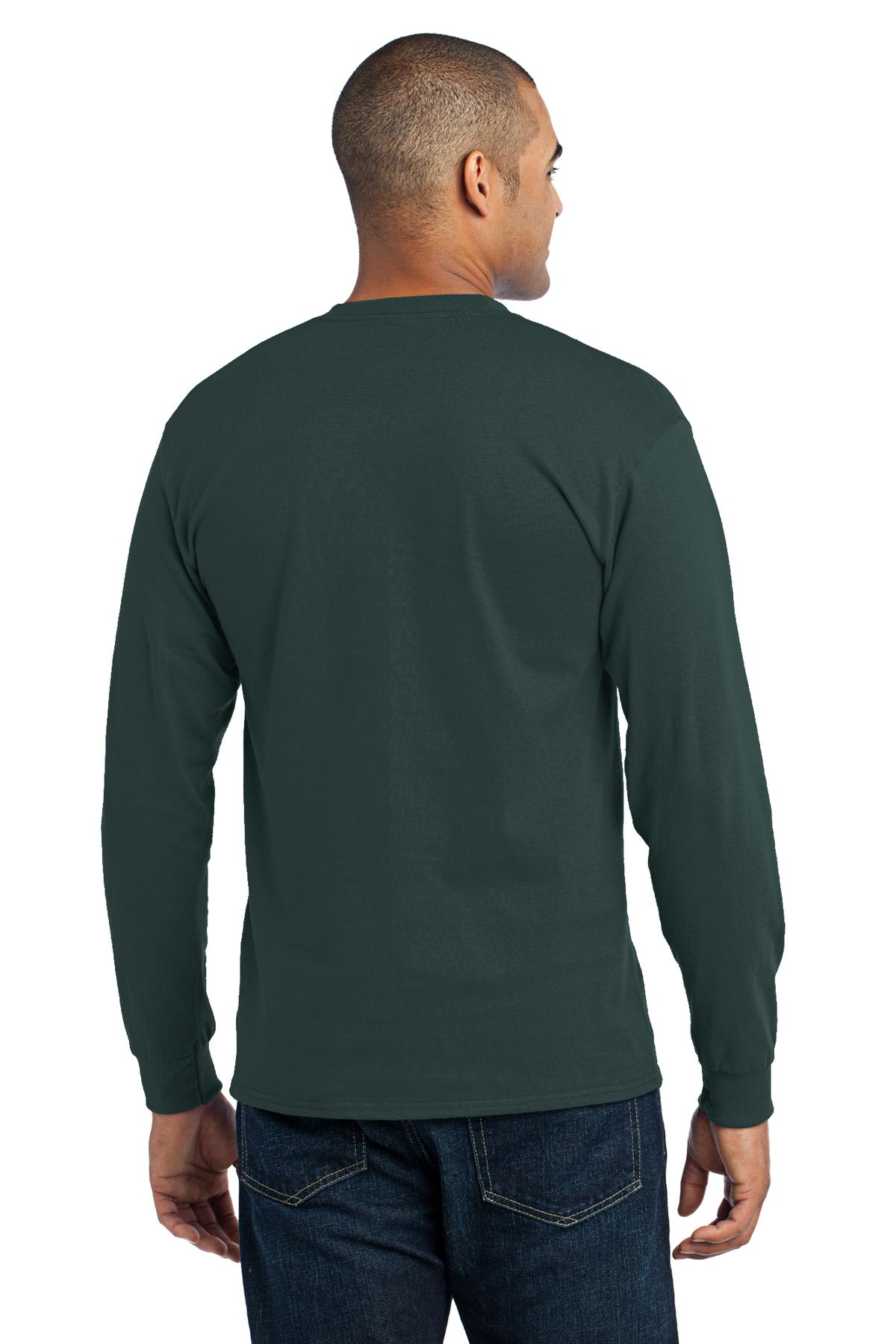 Dark Green Port & Co Long Sleeve Core Blend Tee. PC55LS