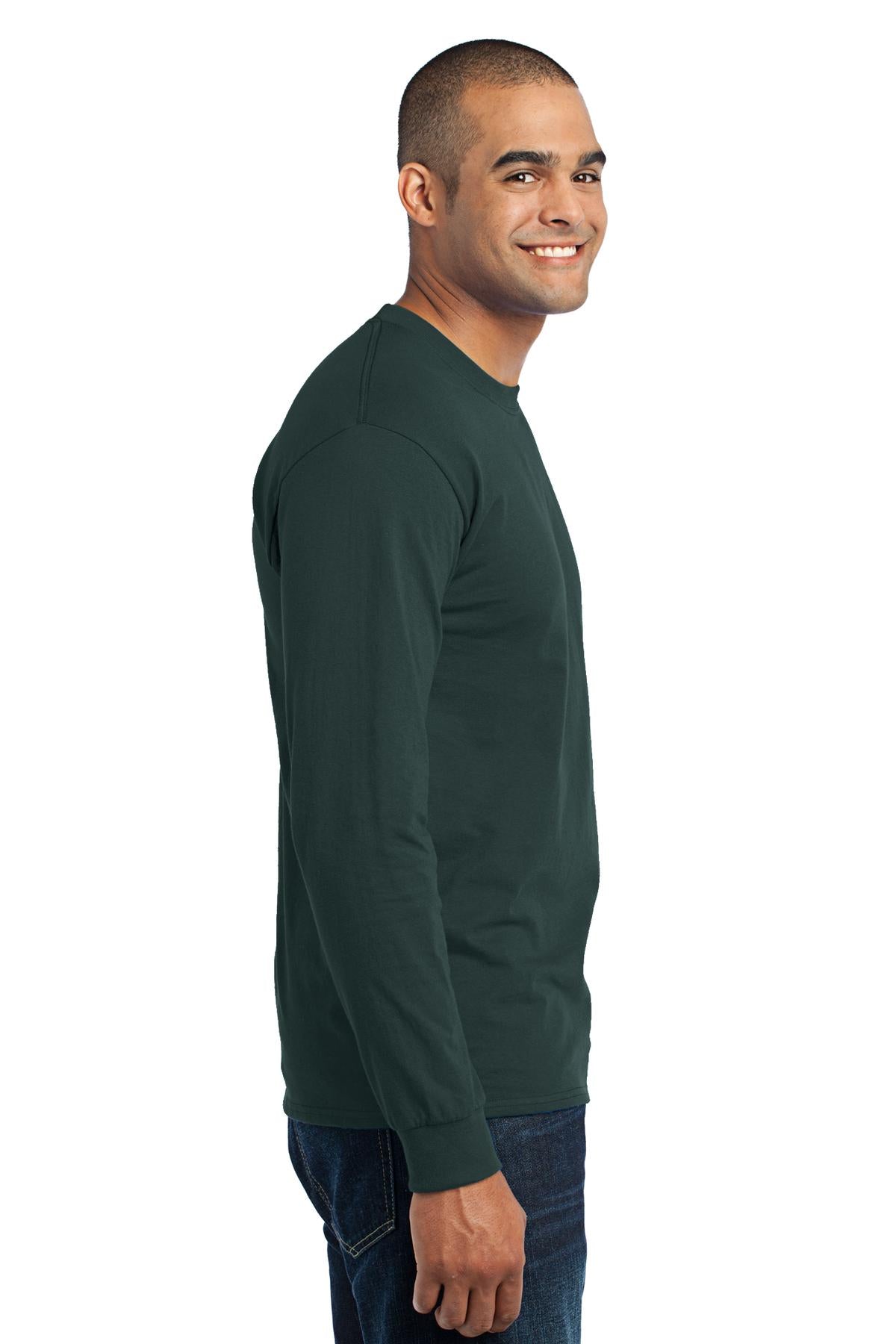 Dark Green Port & Co Long Sleeve Core Blend Tee. PC55LS