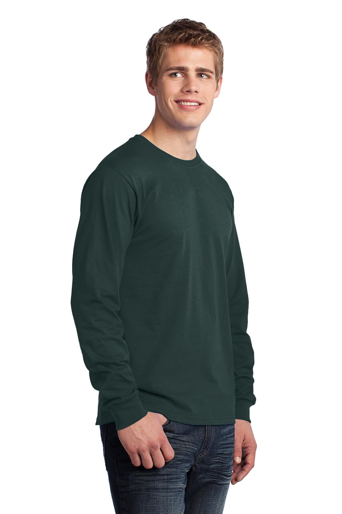 Dark Green Port & Co Long Sleeve Core Cotton Tee. PC54LS