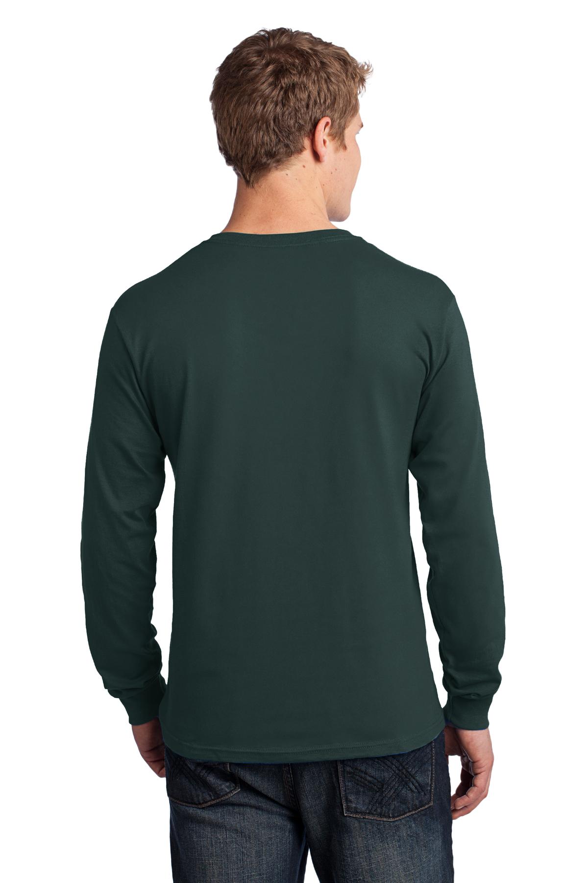 Dark Green Port & Co Long Sleeve Core Cotton Tee. PC54LS