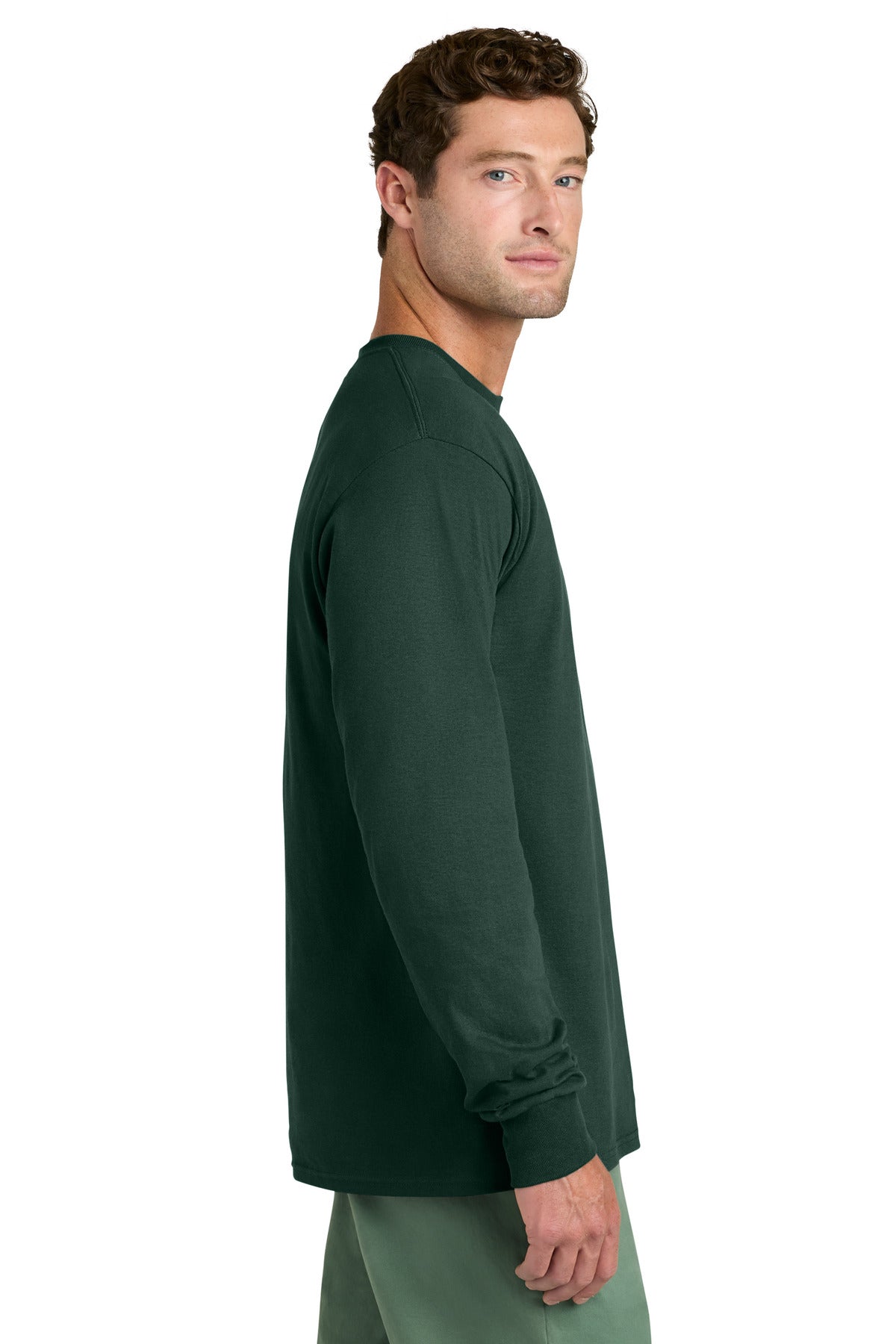 Dark Green Port & Co Long Sleeve Core Cotton Tee. PC54LS